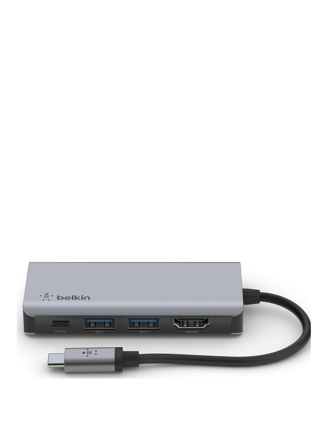  image of belkin-usb-c-4-in-1-multiport-adapter--nbsphdmi-usb-with-100w-power-pass-through-aluminium
