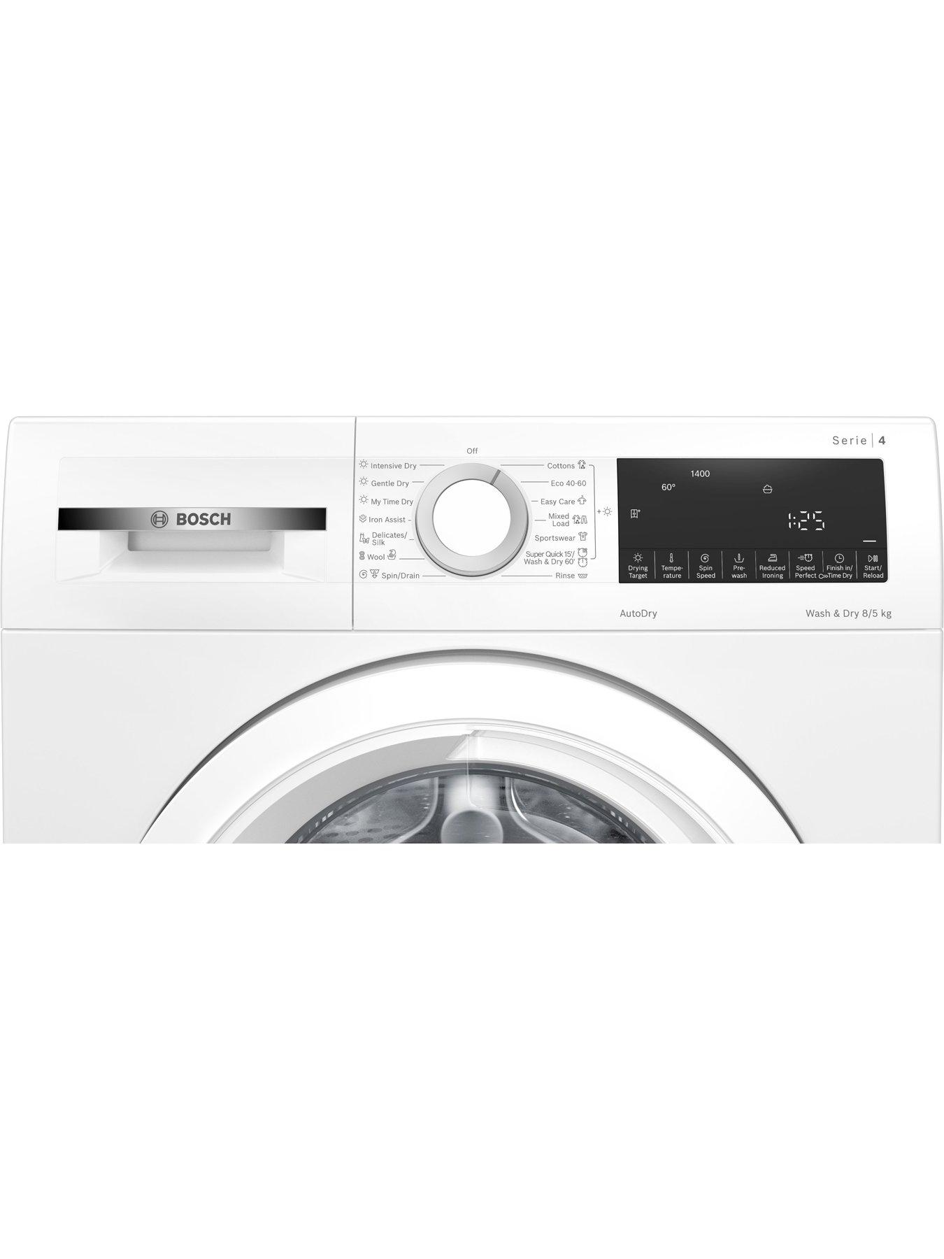  image of bosch-series-4-wna134u8gb-8kg-washnbsp5kg-dry-1400rpm-spinnbspwasher-dryer-large-led-display-speedperfect-eco-silence-drive-wash-and-dry-60-mins-iron-assist-reload-white