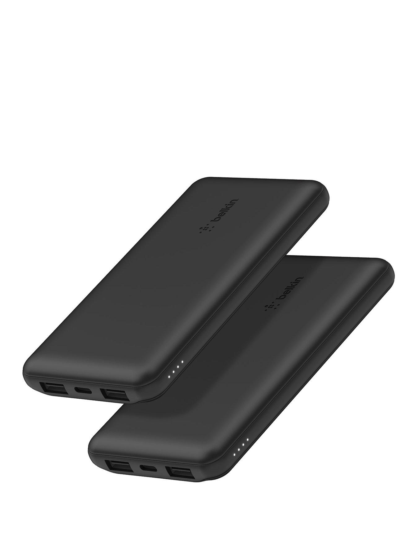 Belkin 10,000mAh Powerbank Twin Pack - 3 Port, 15W Output, Fast Charging, Black