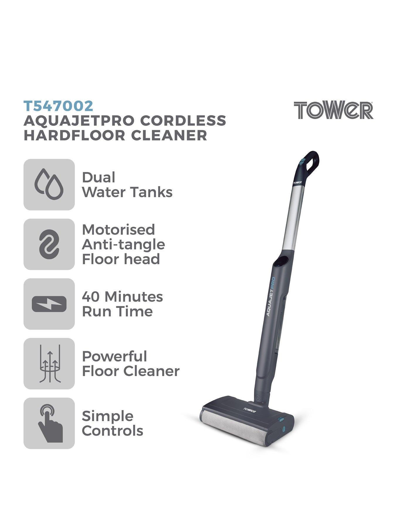  image of tower-t547002-aquajet-pro-cordless-hardfloor-cleaner-with-one-touch-controls-led-display-panel-300ml-clean-water-tank-400ml-dirty-water-tank-74v-titanium-amp-tiffany-blue