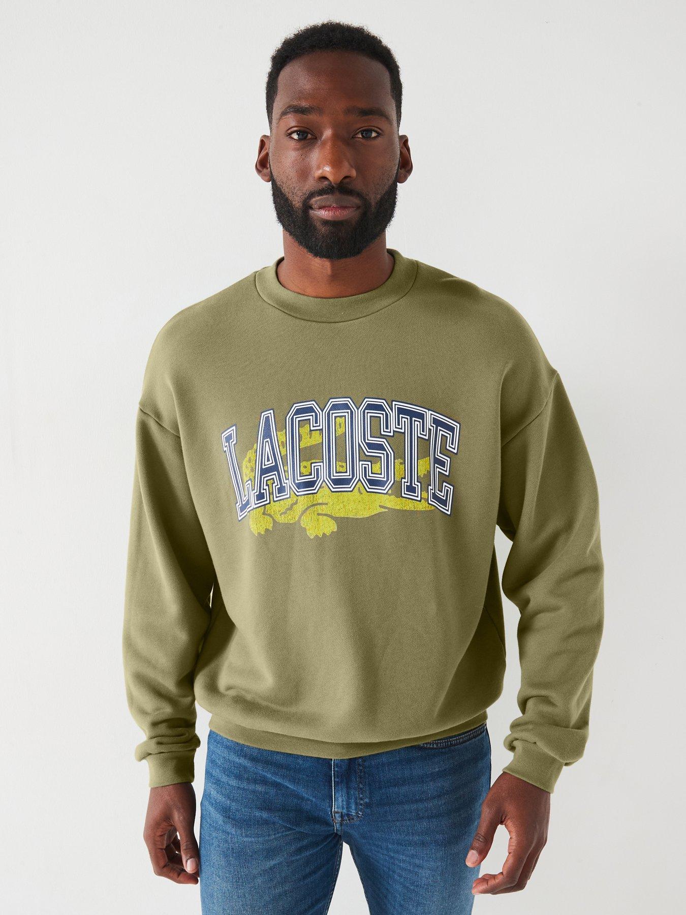 Lacoste Loose Fit Fleece Varsity Logo Crew Sweat Top - Khaki