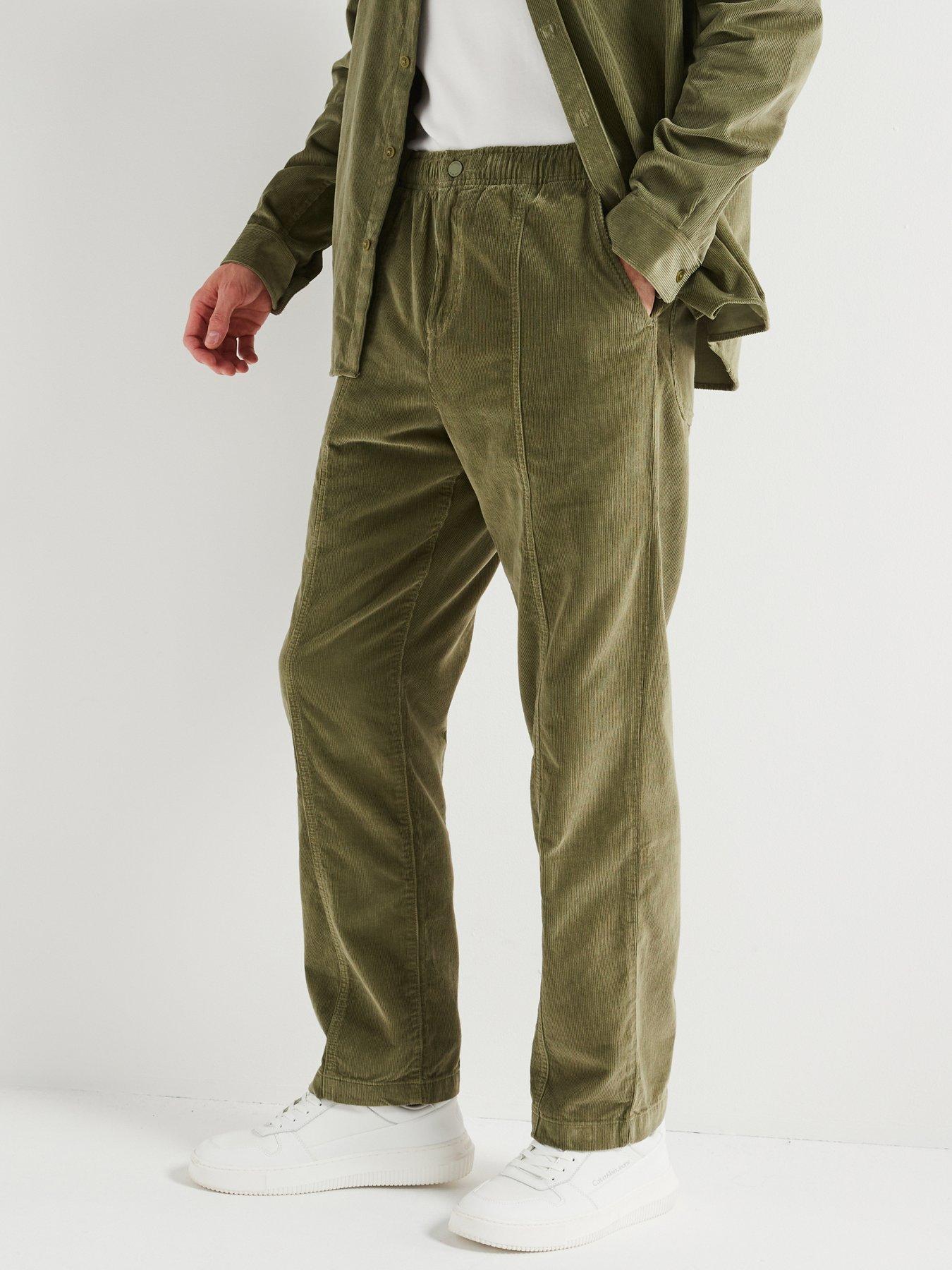 undefined Relaxed Fit Corduroy Trousers - Khaki