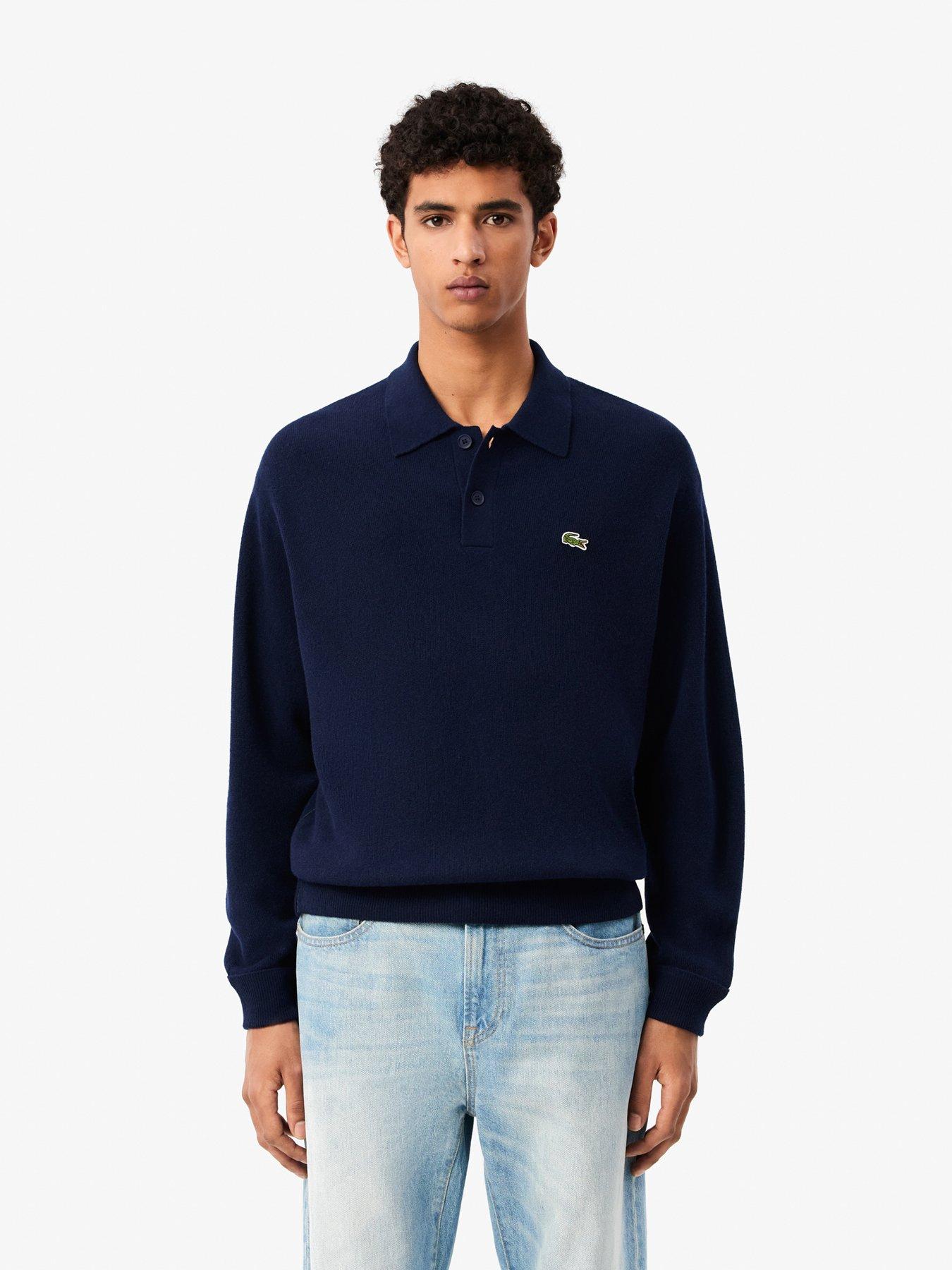 Lacoste Oversized Long Sleeve Wool Knitted Polo Shirt - Navy