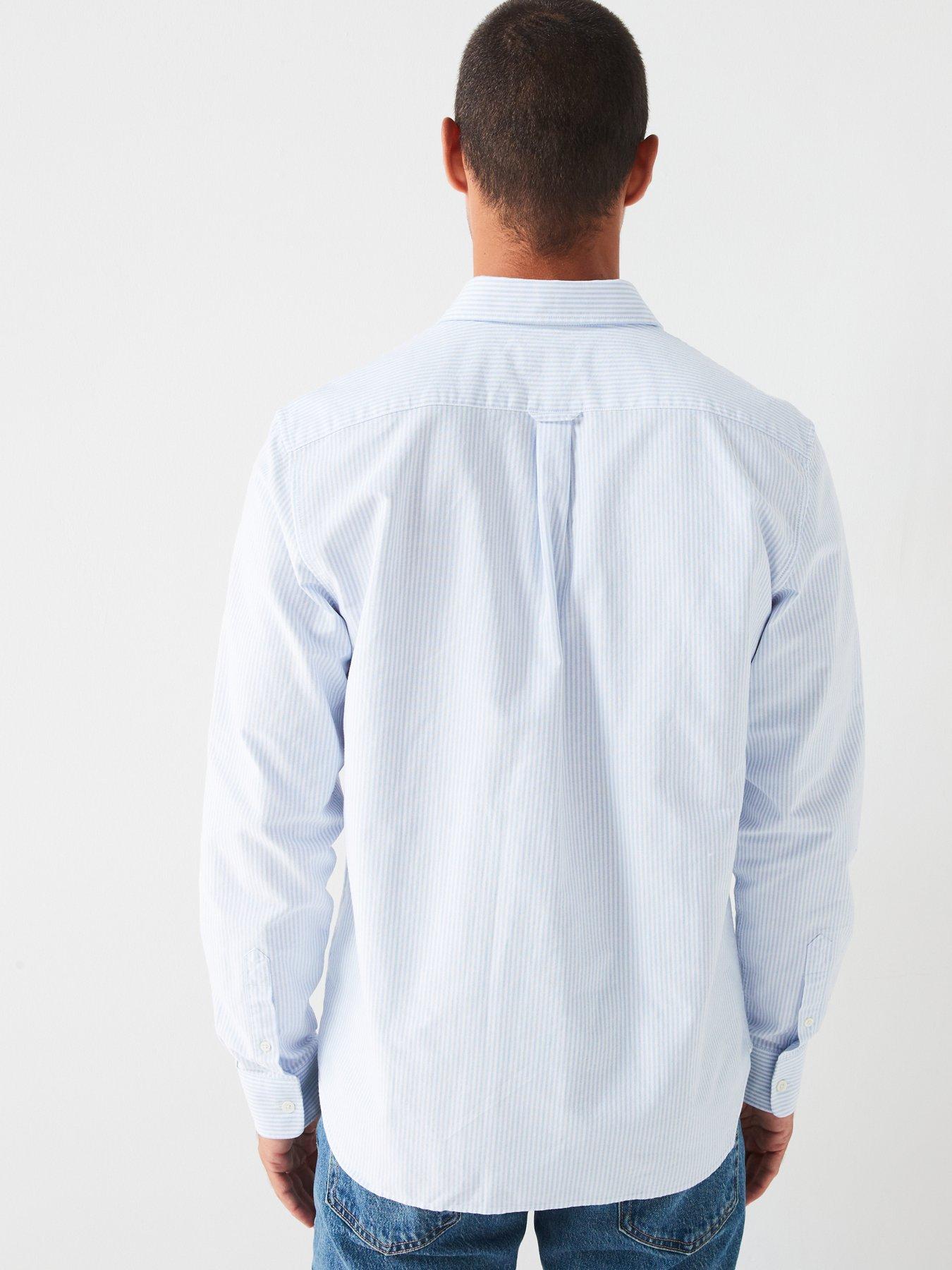  image of lacoste-regular-fit-striped-oxford-pocket-detail-shirt-light-blue