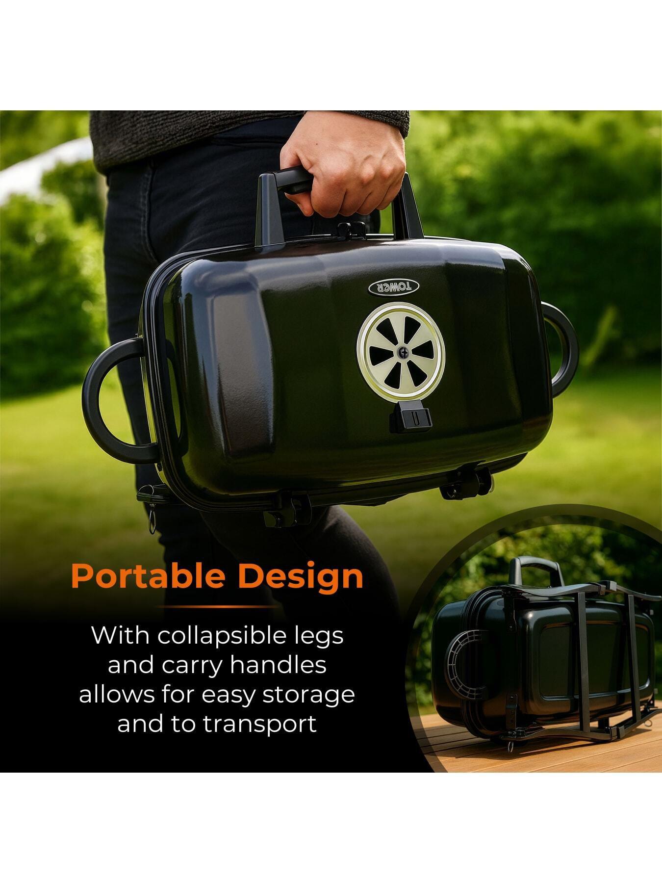 Tower Portable Charcoal BBQ Grill with Collapsible Legs - Black ...