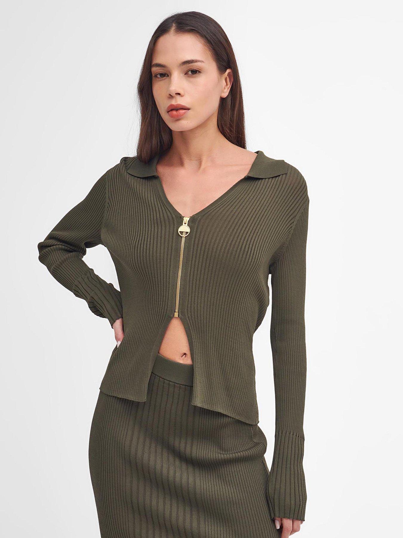  image of barbour-international-mondale-knitted-zip-up-cardigan-green