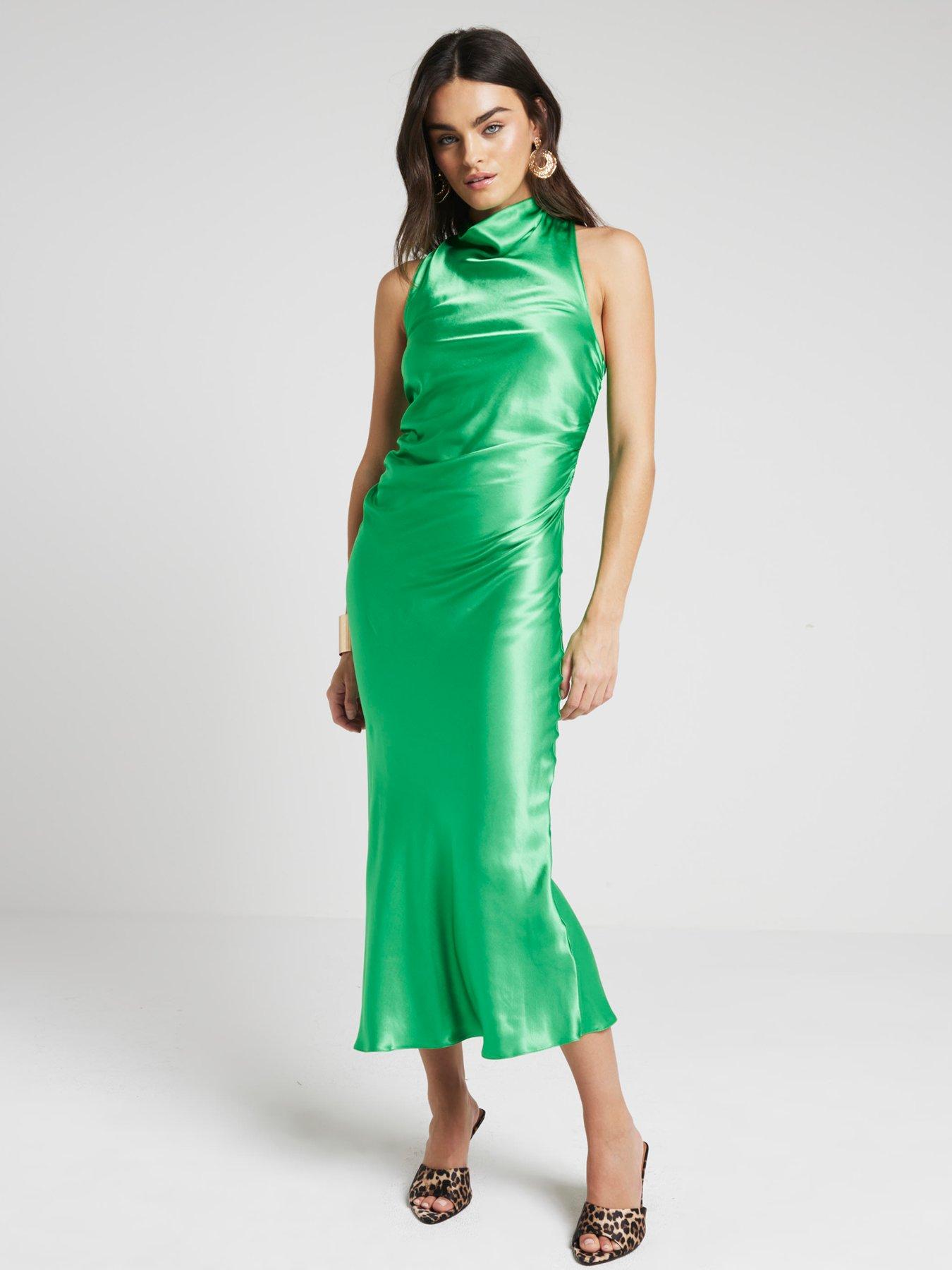 undefined Halter Cowl Neck Dress - Bright Green