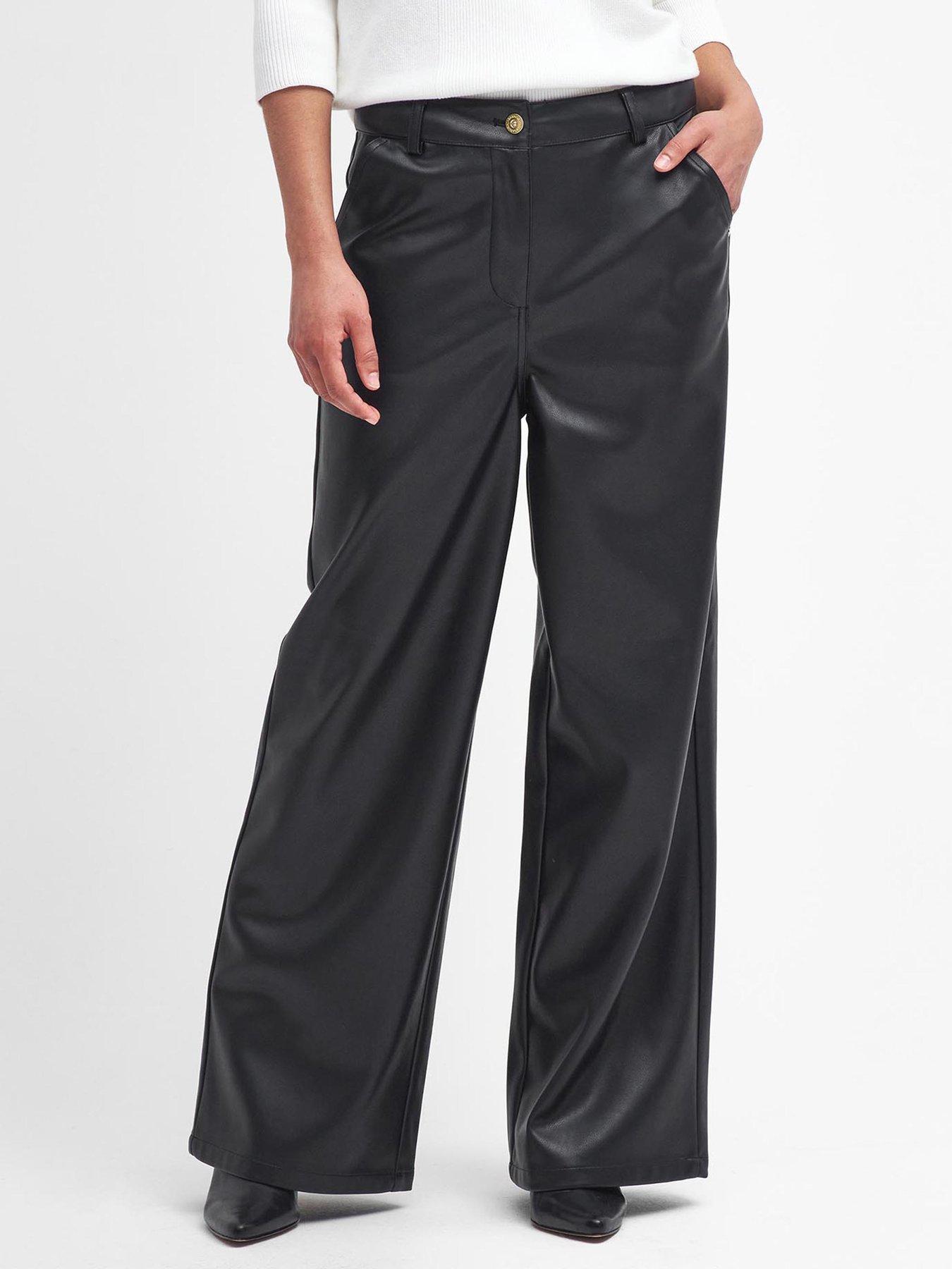 undefined Aria Faux Leather Wide Leg Trouser - Black
