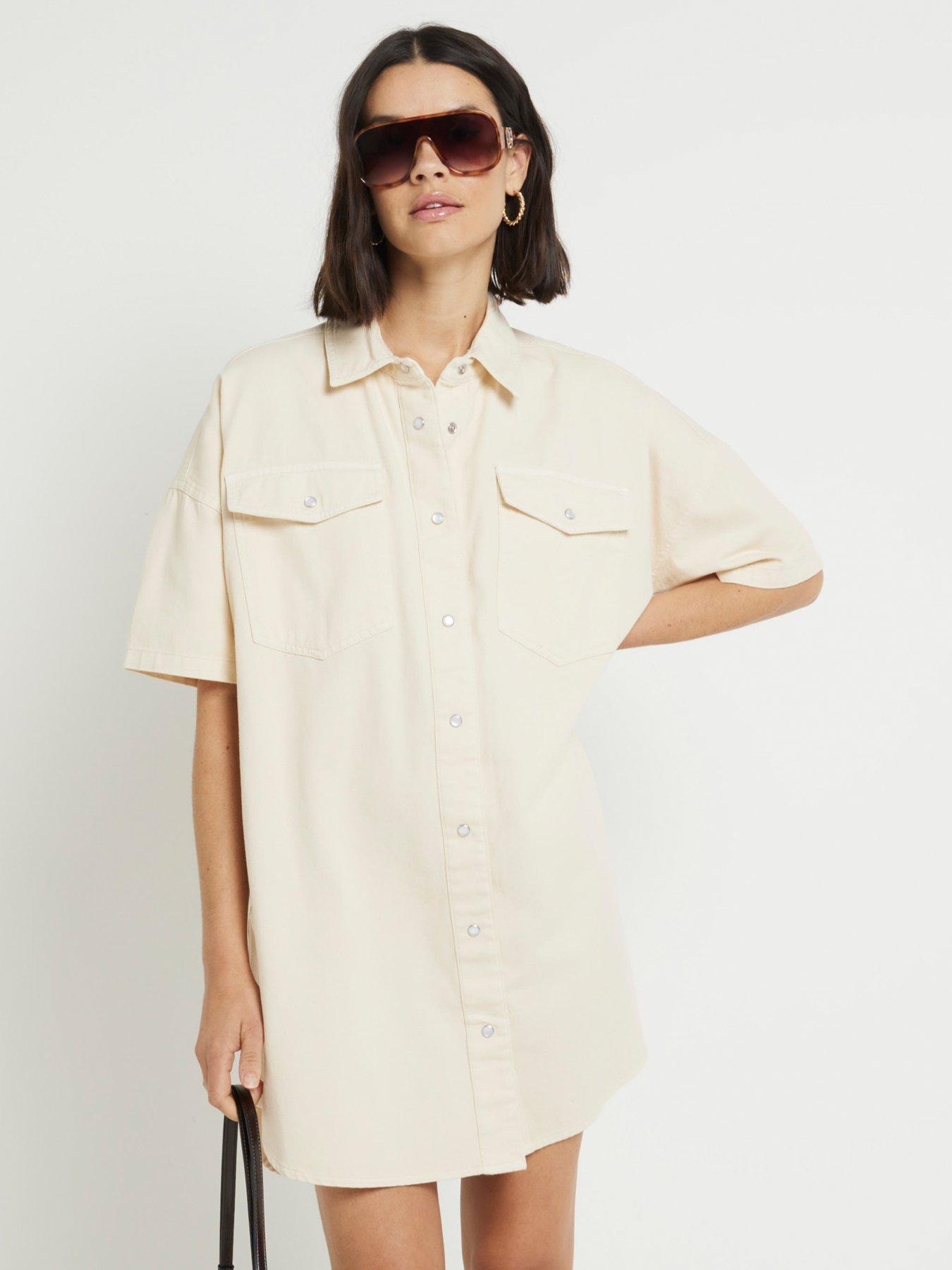 undefined Buttoned Mini Dress - Ecru