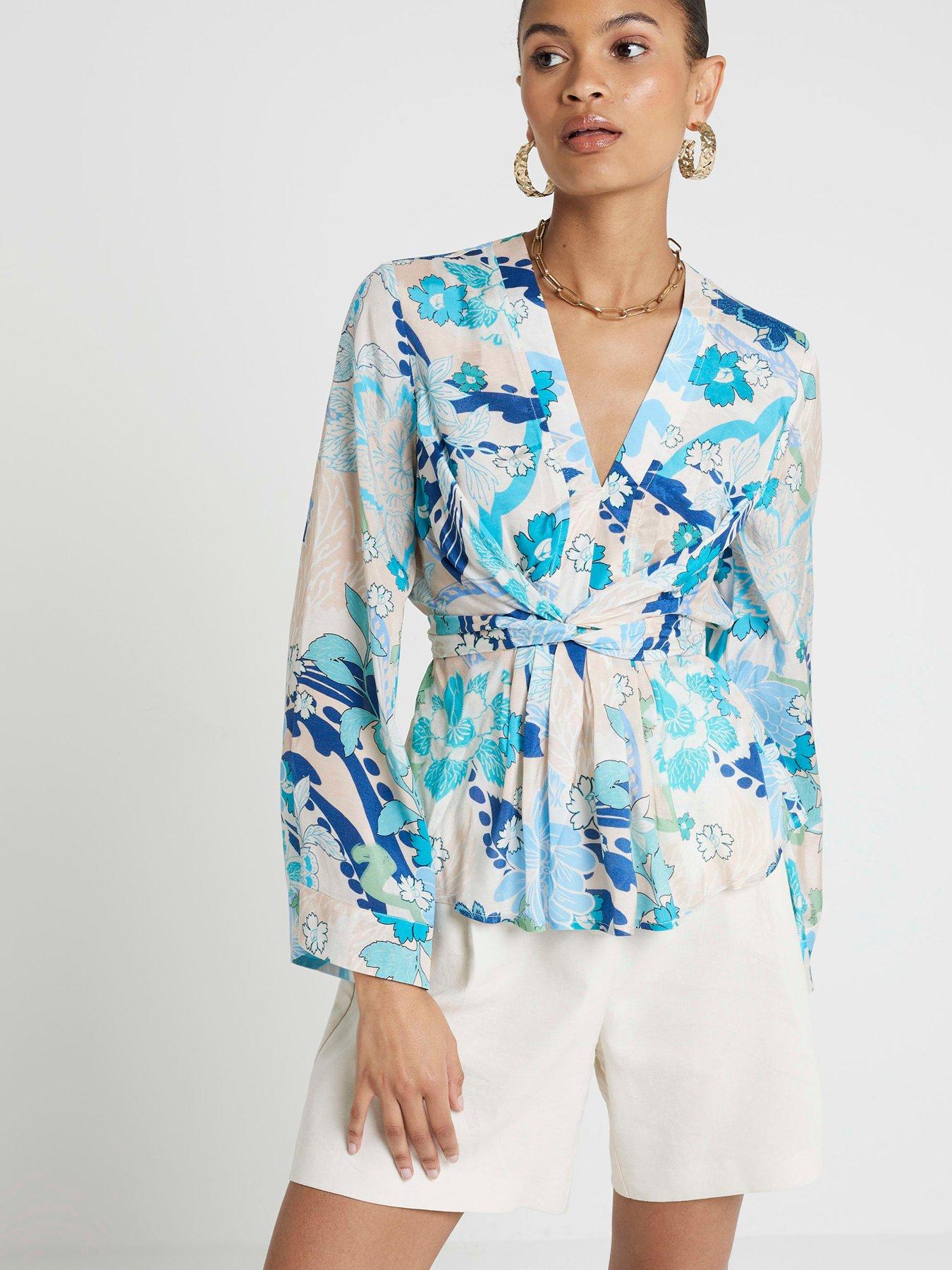 River Island Tie Front Top - Blue