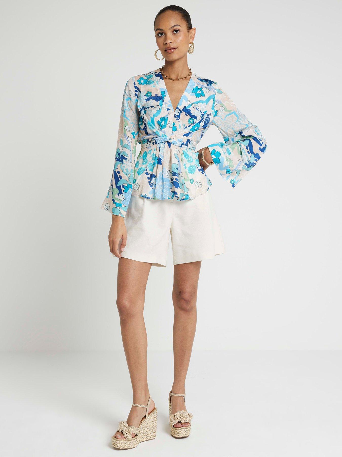 Image 3 of 5 of River Island Tie Front Top - Blue