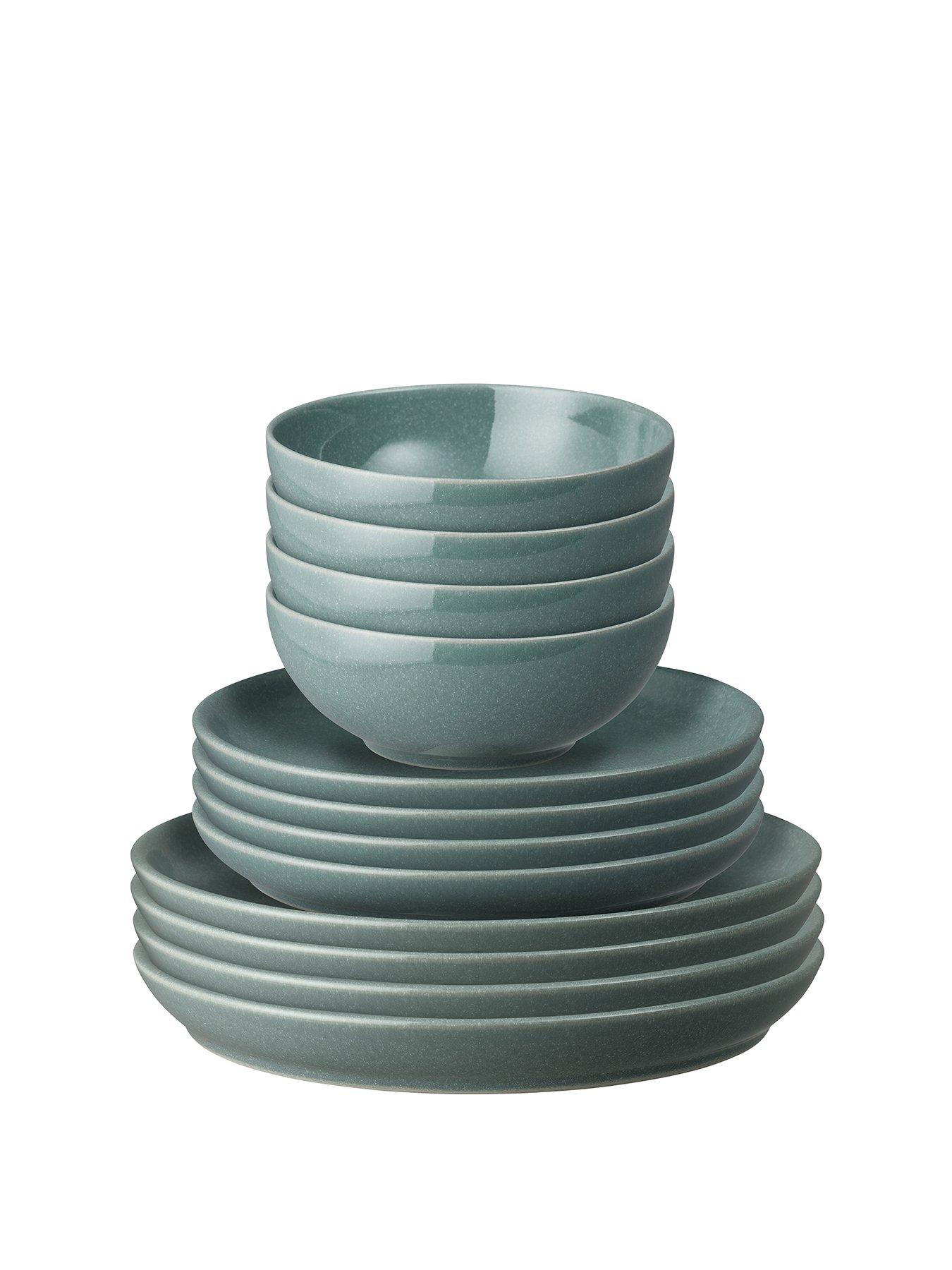  image of denby-elements-12-piece-coupe-dinner-set-in-jade-dark-green