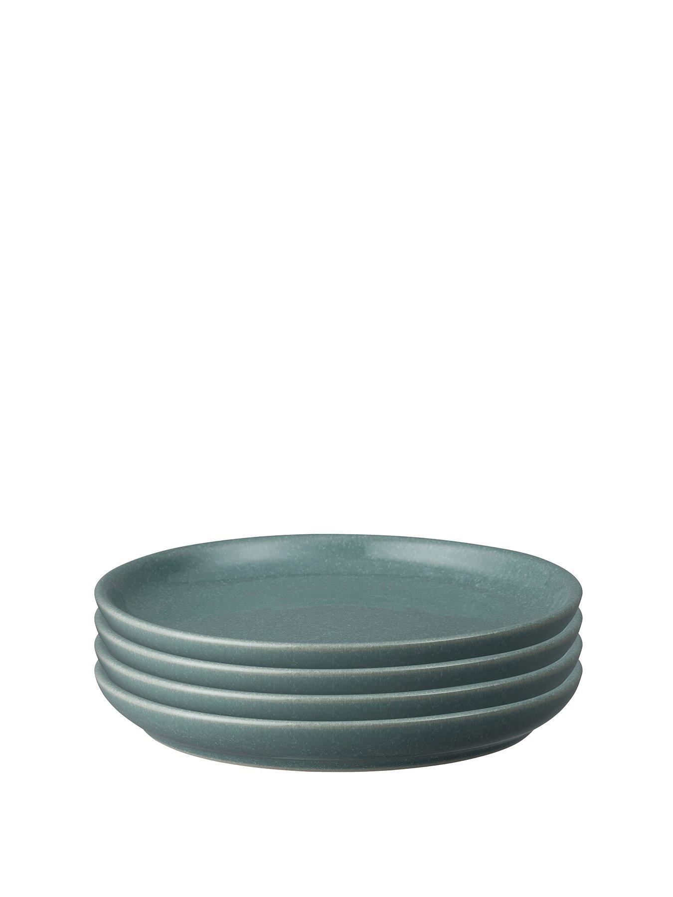  image of denby-elements-set-of-4-medium-coupe-plates-in-jade-dark-green