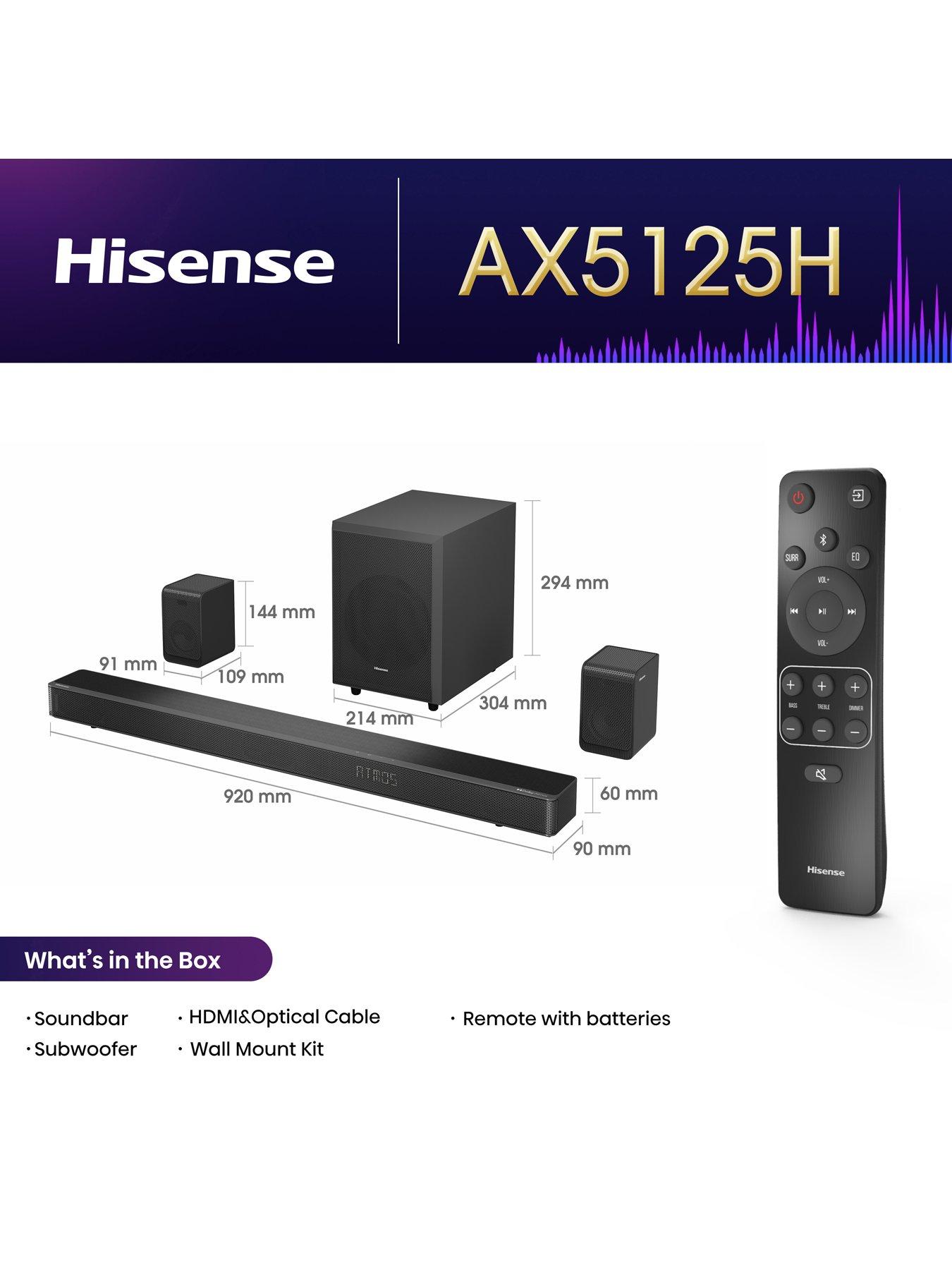 Image 2 of 7 of Hisense AX5125H 5.1.2 Channel 500W Dolby Atmos Soundbar with wireless subwoofer and turly rear speakers