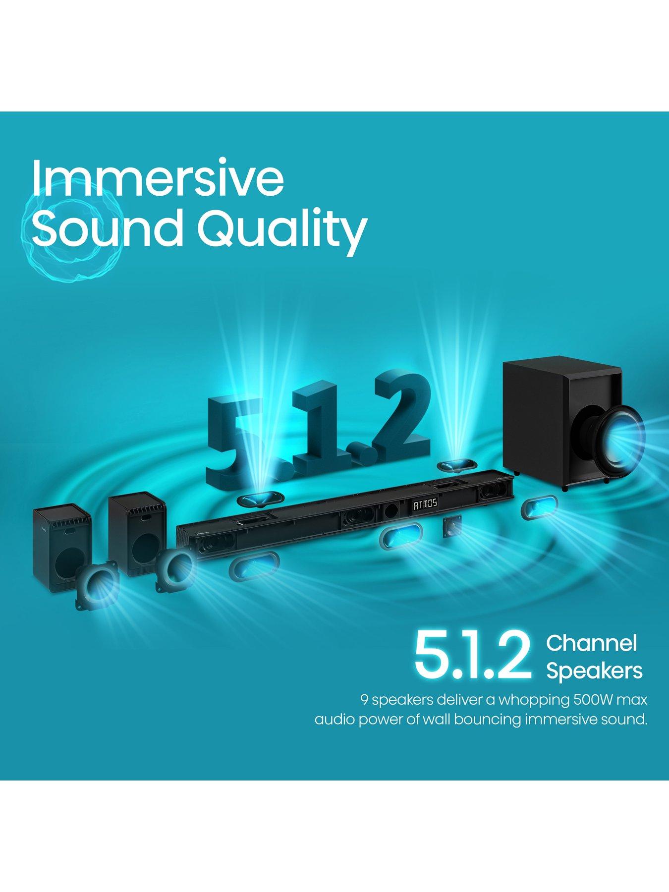 Image 4 of 7 of Hisense AX5125H 5.1.2 Channel 500W Dolby Atmos Soundbar with wireless subwoofer and turly rear speakers