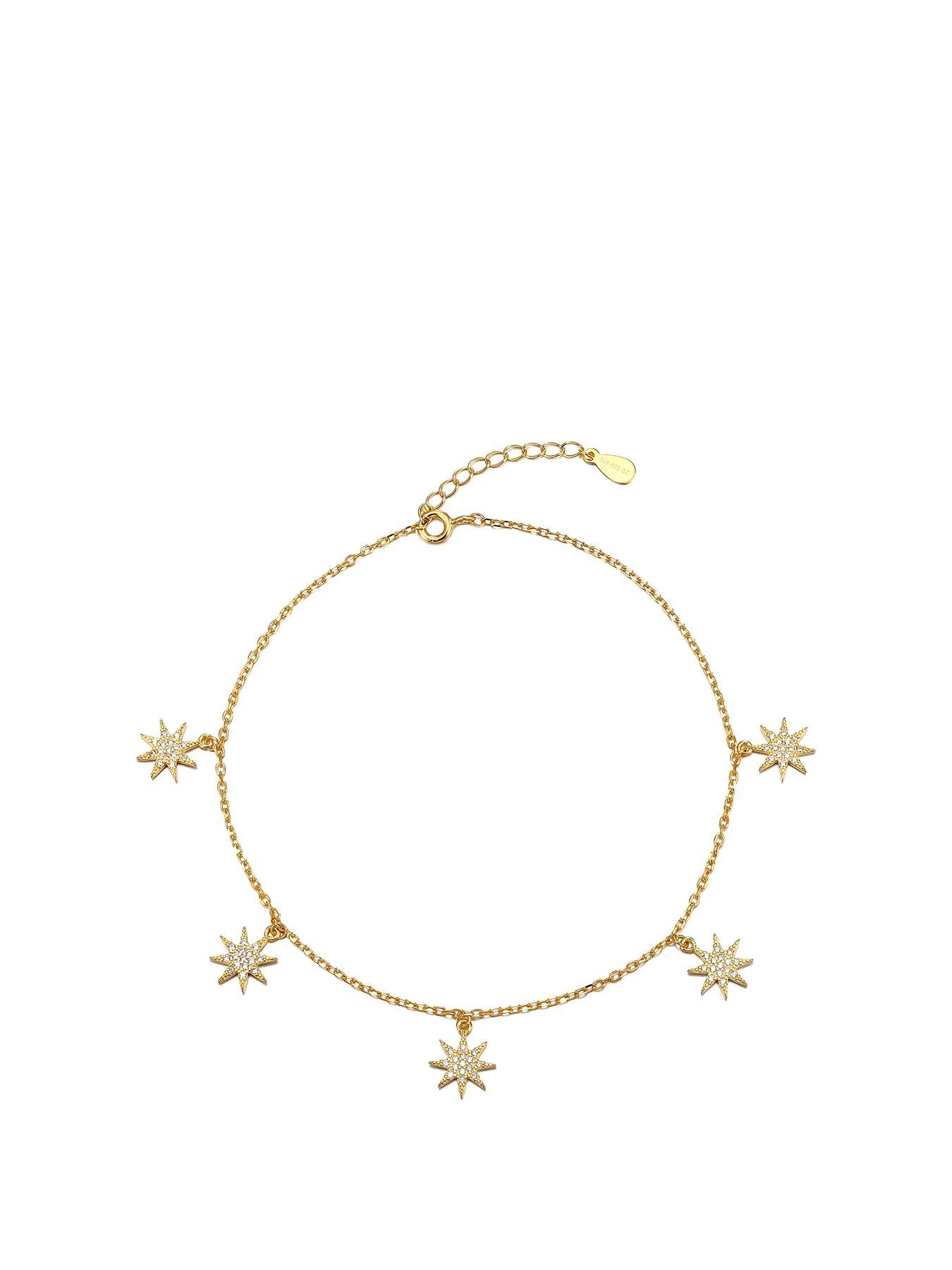 Image 1 of 4 of The Love Collection 18ct Gold Plated Cubic Zirconia Star Anklet