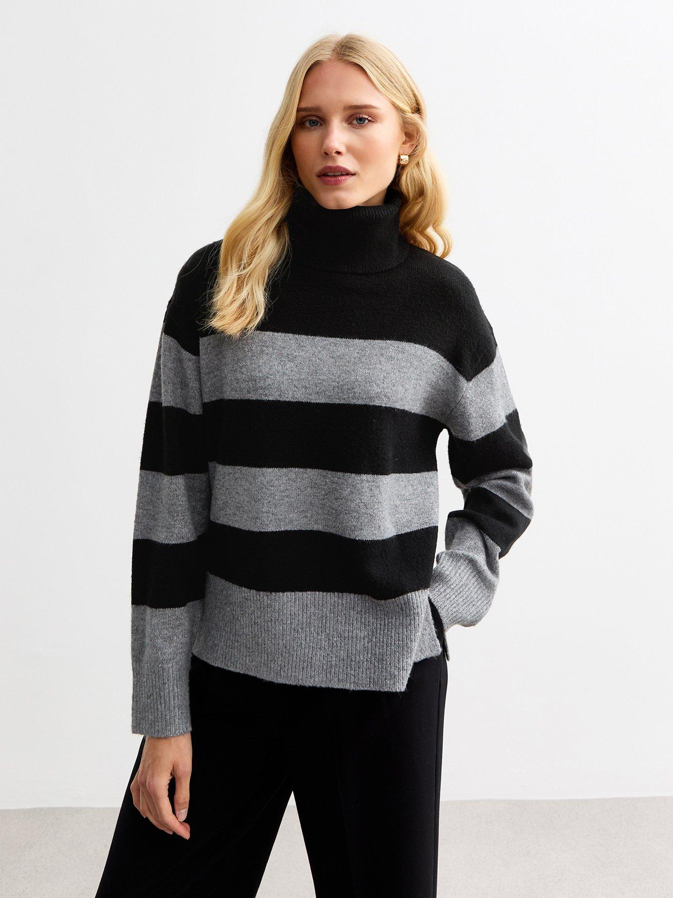 front image of new-look-stripe-roll-neck-knit-jumper-multi