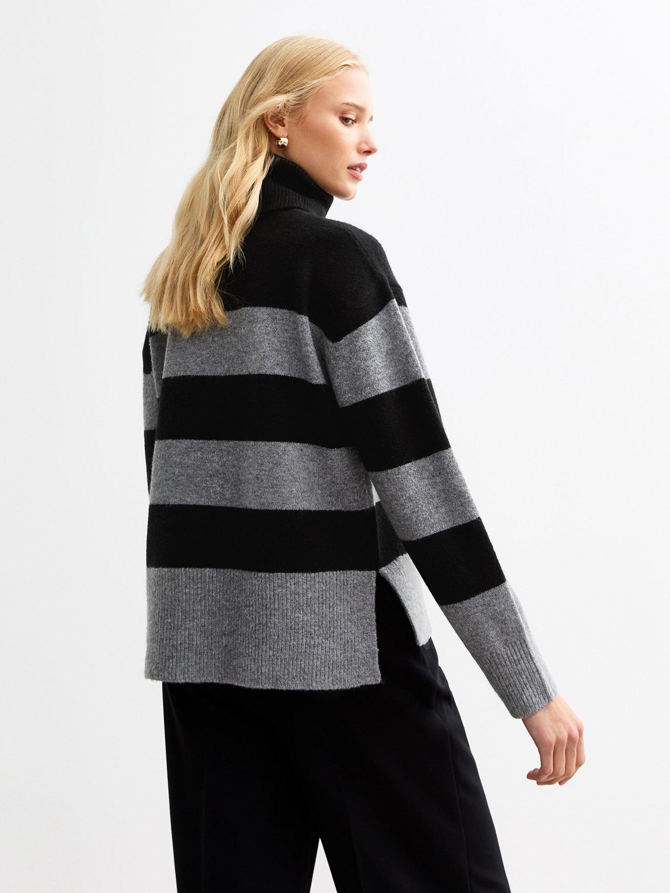  image of new-look-stripe-roll-neck-knit-jumper-multi