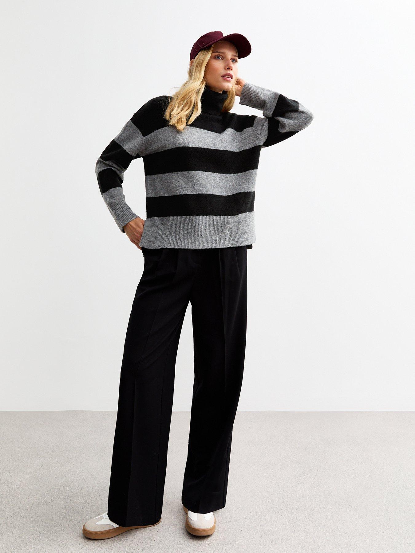  image of new-look-stripe-roll-neck-knit-jumper-multi