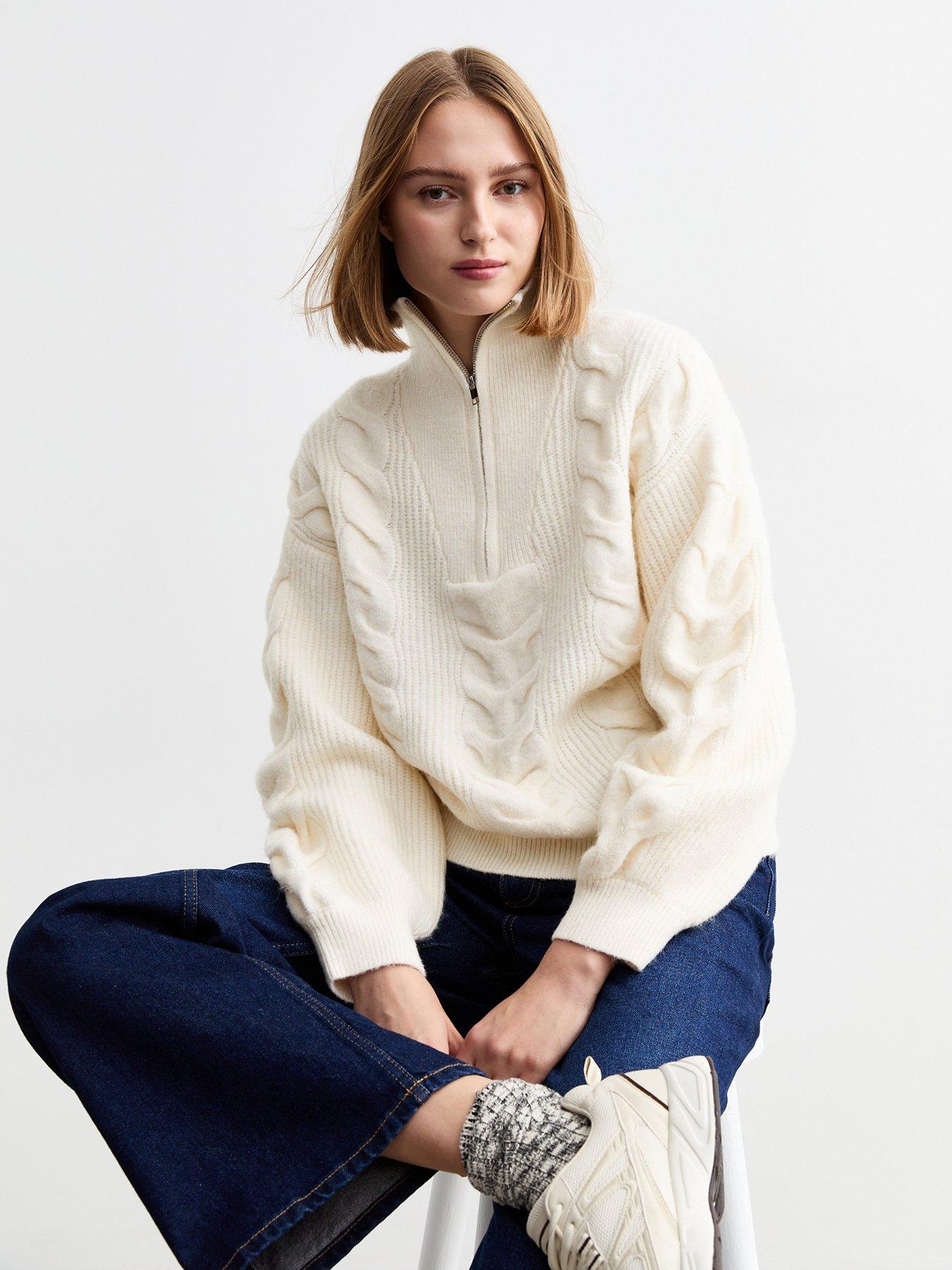 Image 1 of 4 of New Look Cable Knit Half Zip Jumper - Cream