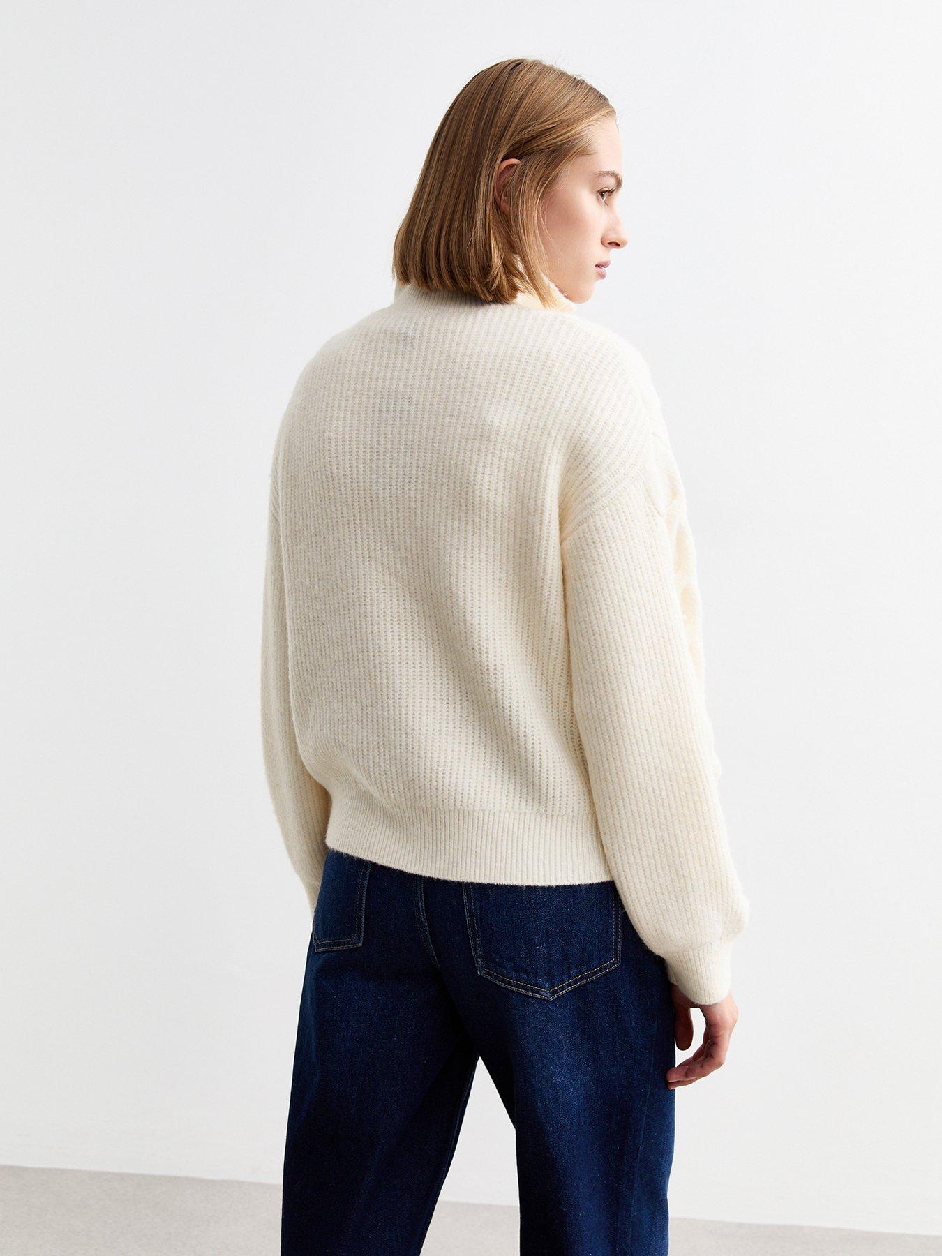 Image 2 of 4 of New Look Cable Knit Half Zip Jumper - Cream