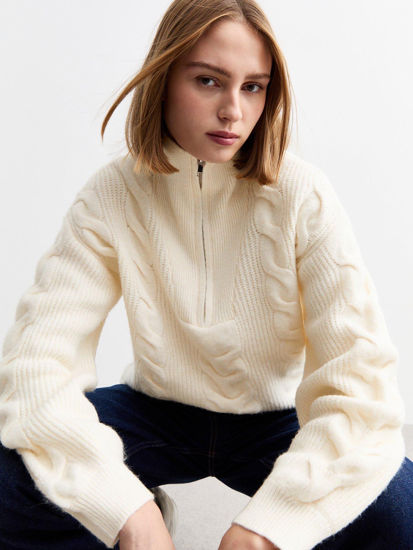 Image 4 of 4 of New Look Cable Knit Half Zip Jumper - Cream