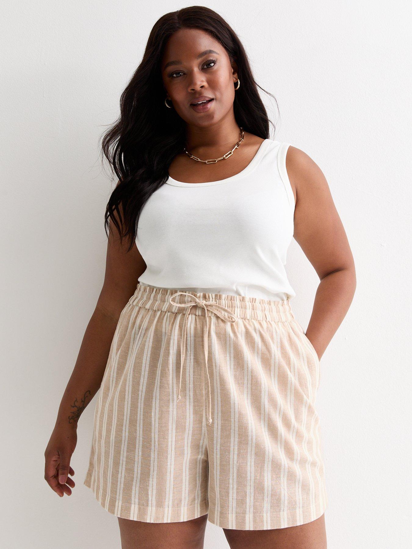 New Look Stone Cotton High Waist Shorts littlewoods