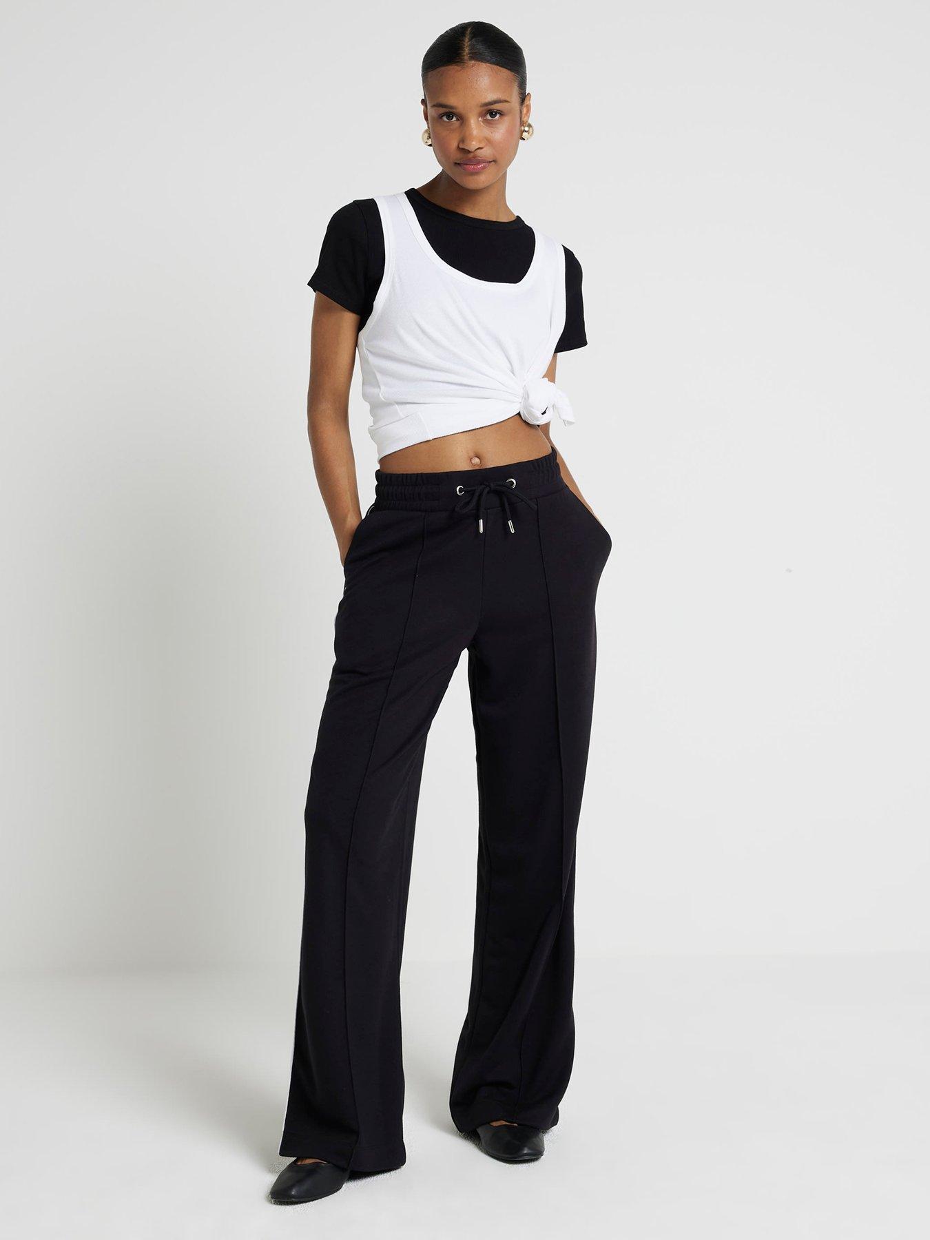 undefined Wide Leg Side Pipping Jogger - Black