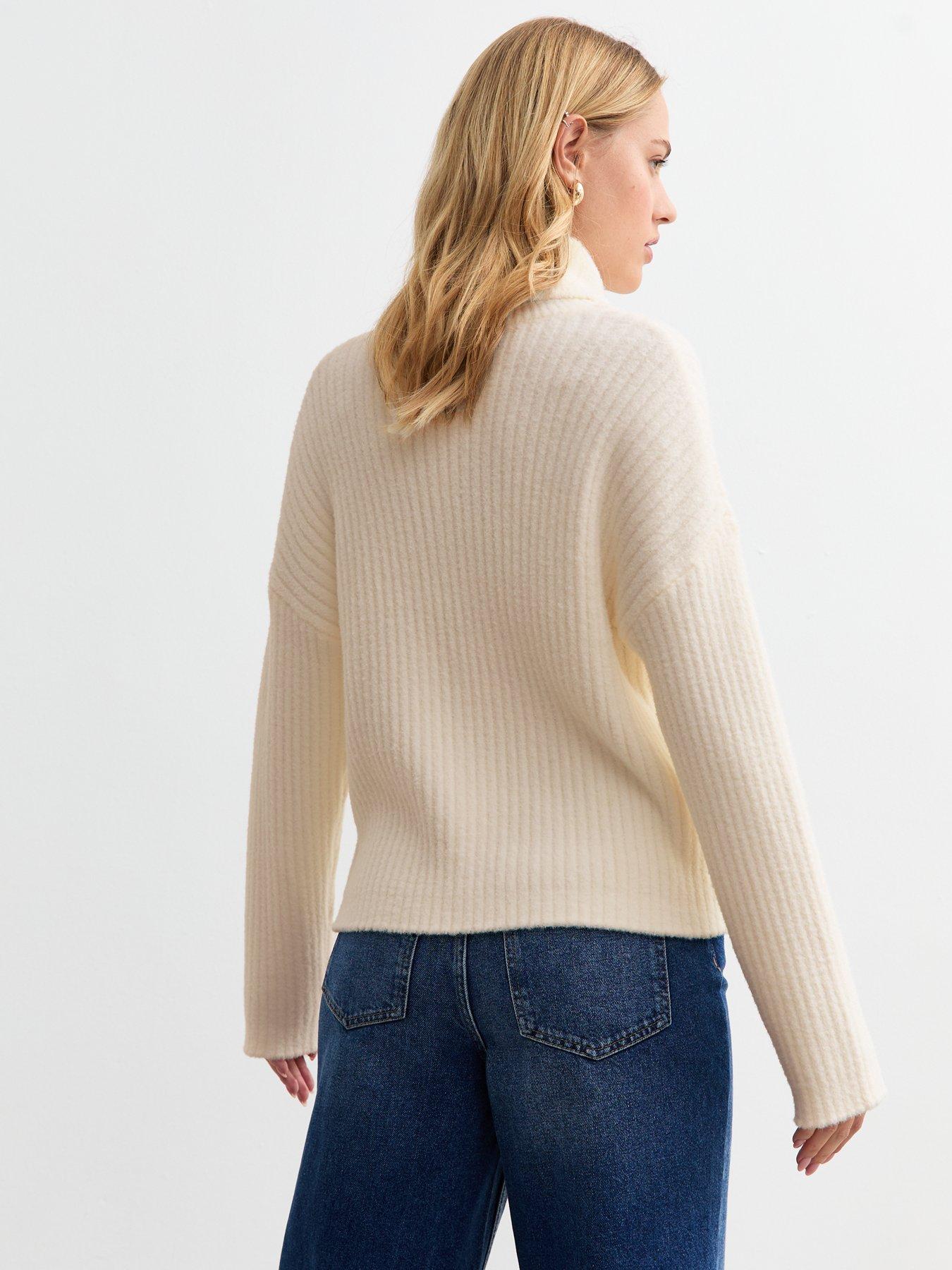 Image 2 of 4 of New Look Fluffy Rib Knit Roll Neck Jumper - Off White