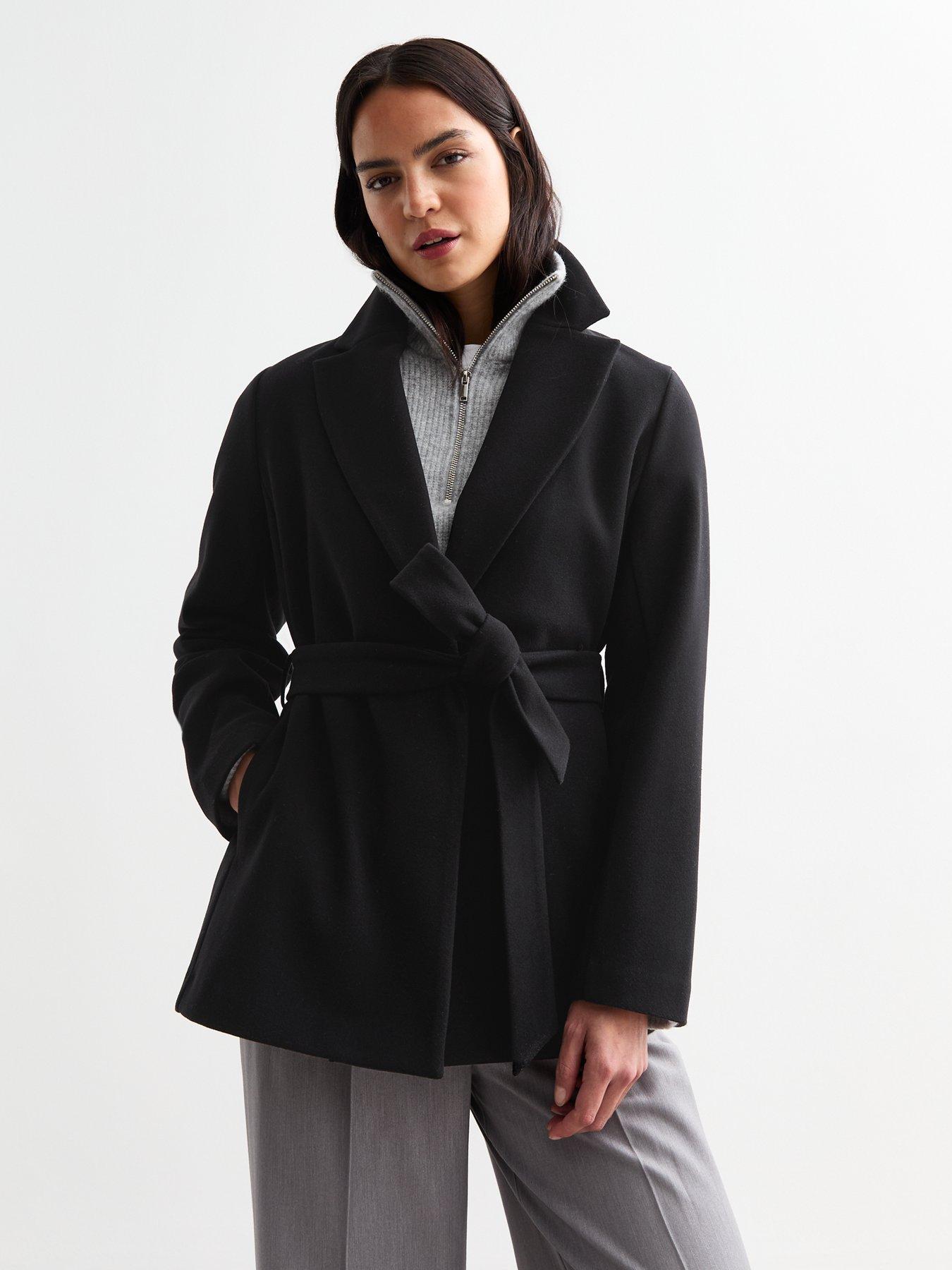 New Look Short Belted Coat Black littlewoods