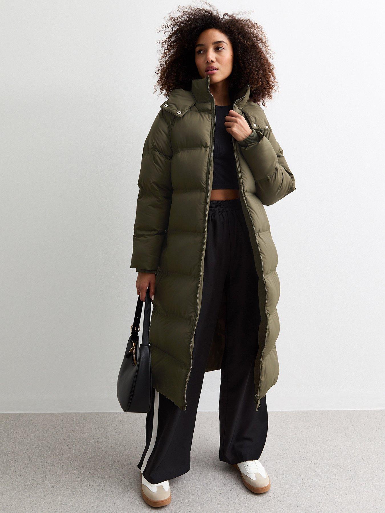 New Look Hooded Longline Puffer Coat Dark Khaki Littlewoods