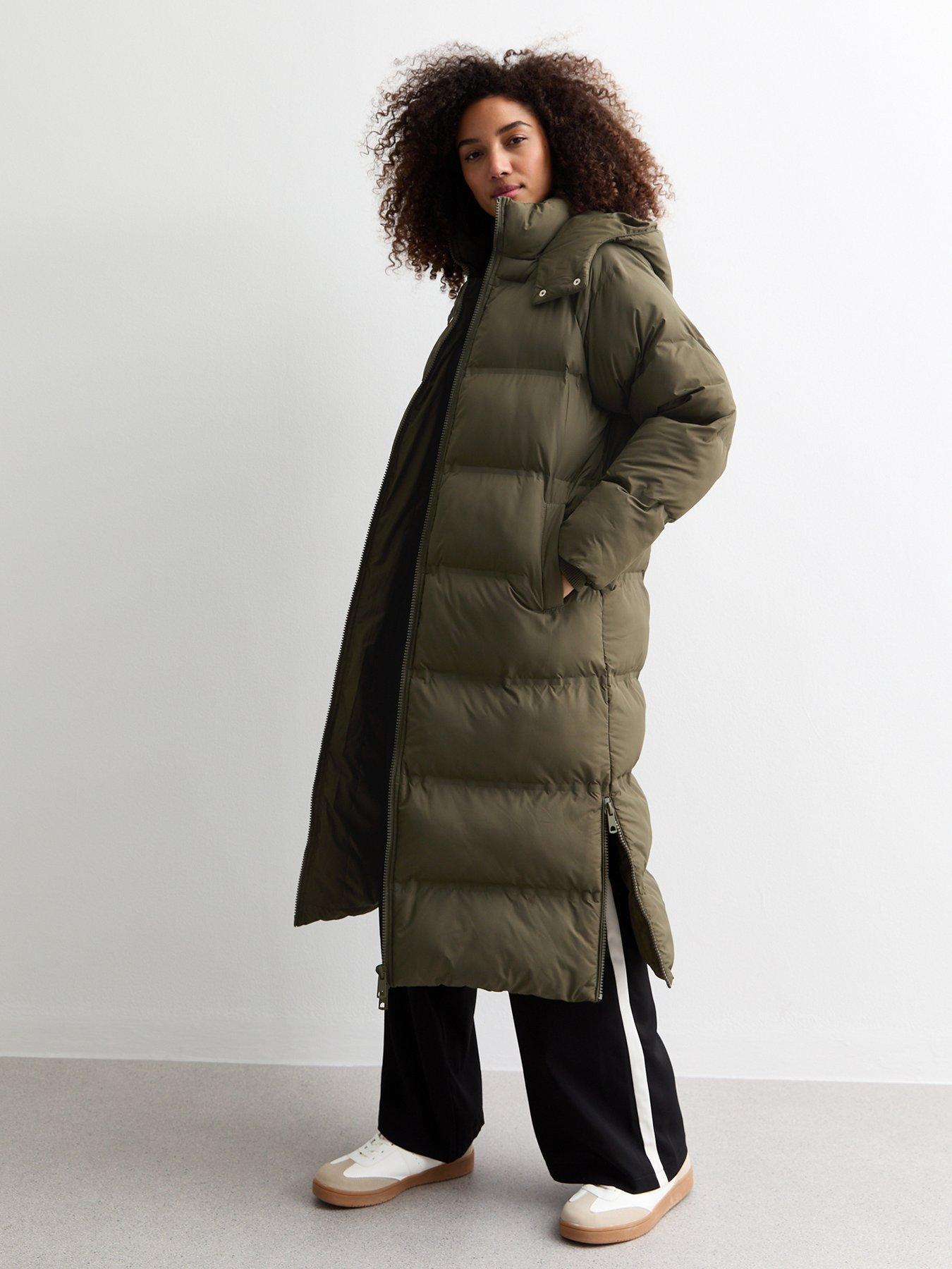 New Look Hooded Longline Puffer Coat Dark Khaki Littlewoods