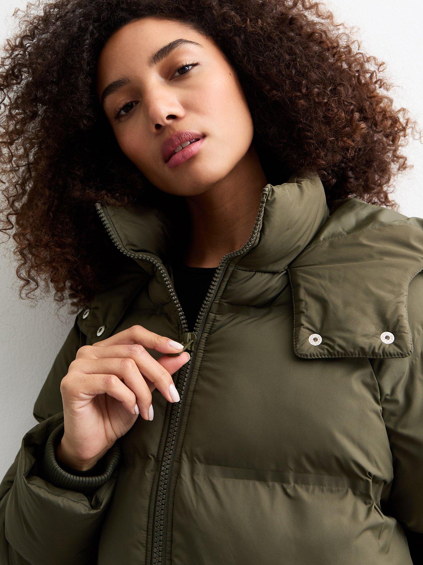 New Look Hooded Longline Puffer Coat Dark Khaki Littlewoods