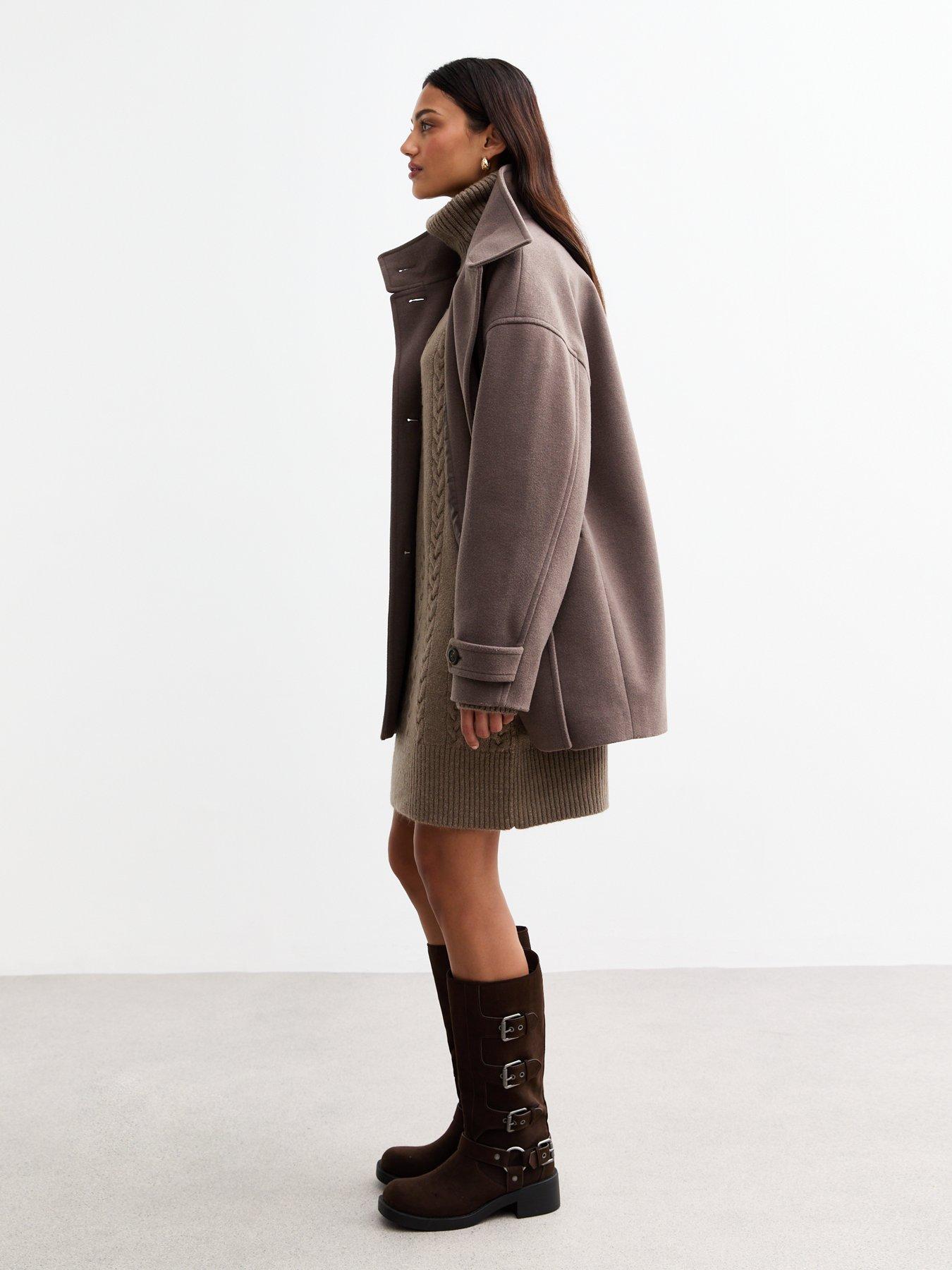  image of new-look-mink-cable-roll-neck-knit-mini-dress-brown