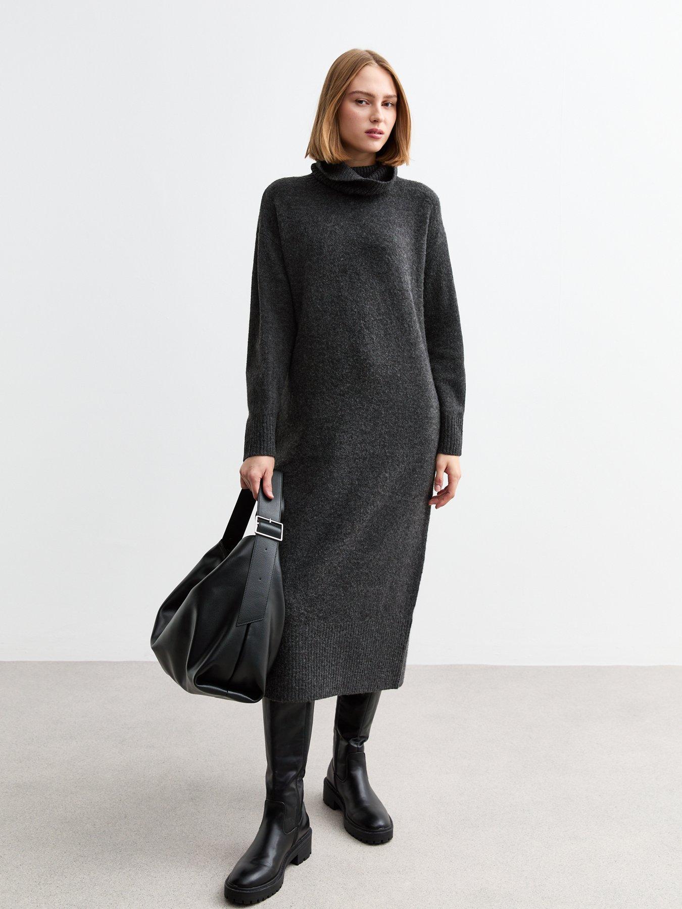 undefined Dark Grey Roll Neck Midi Jumper Dress