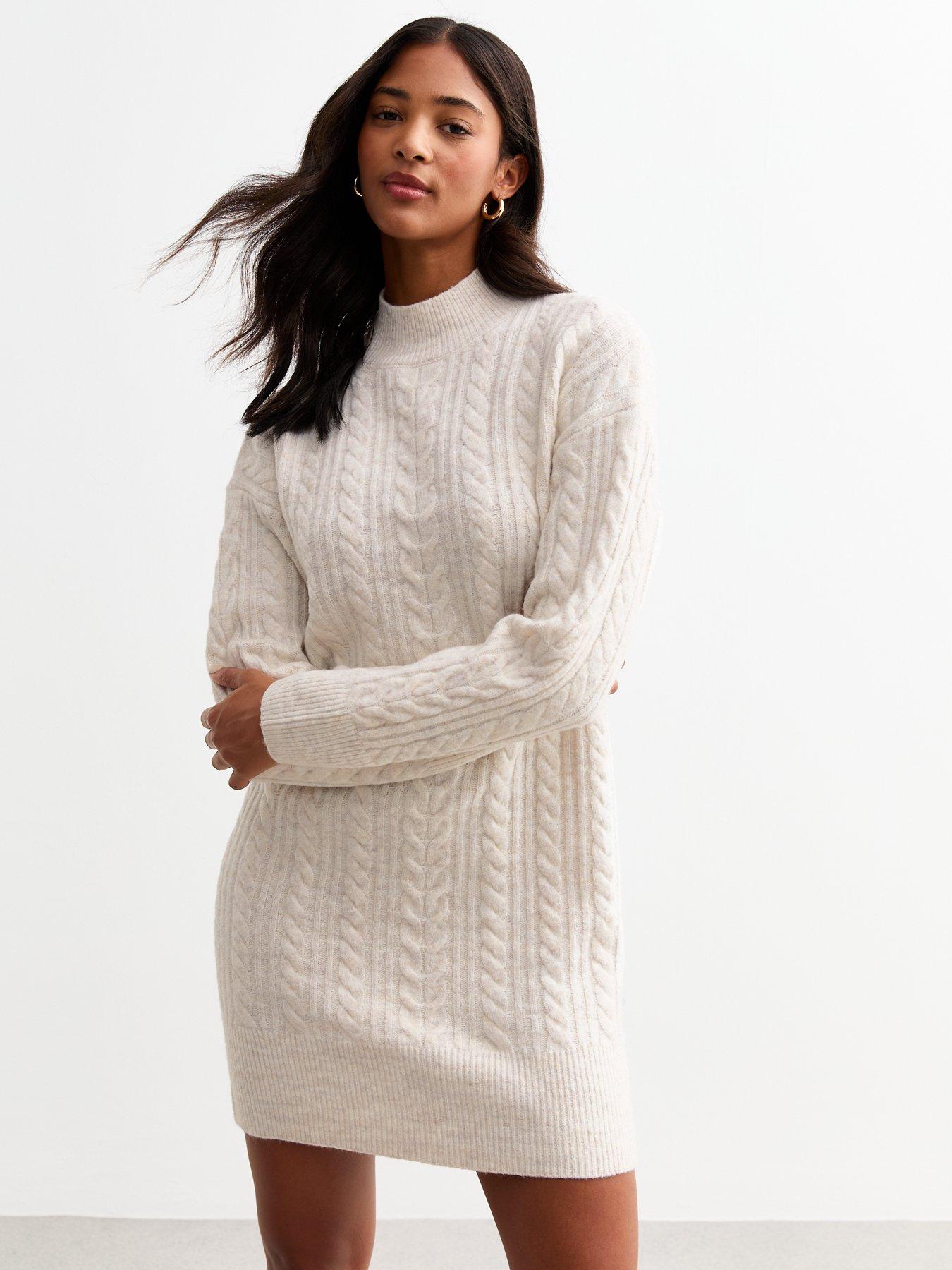 undefined Cream Cable Knit Mini Dress
