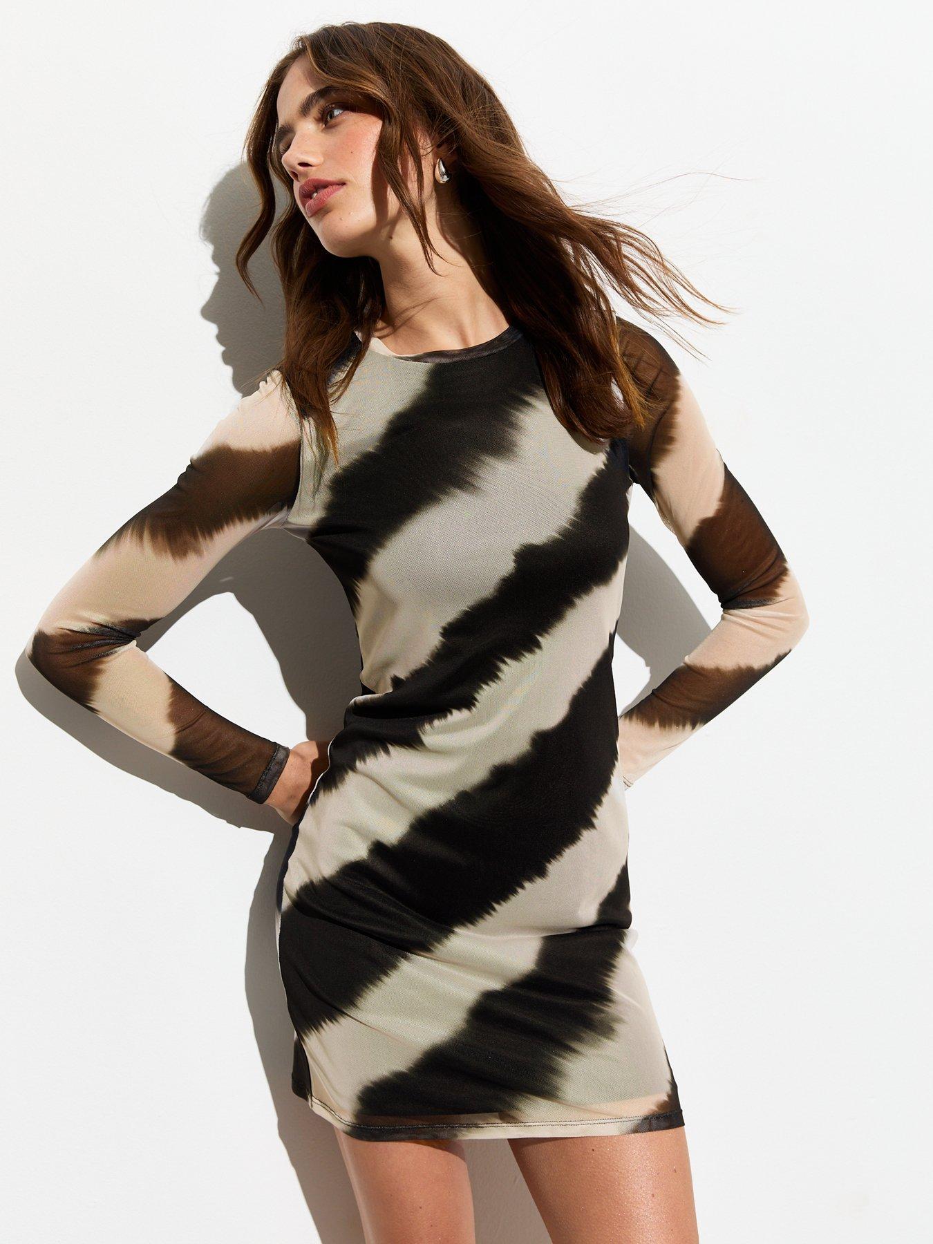 undefined Black Ombre Long-sleeve Mesh Mini Dress