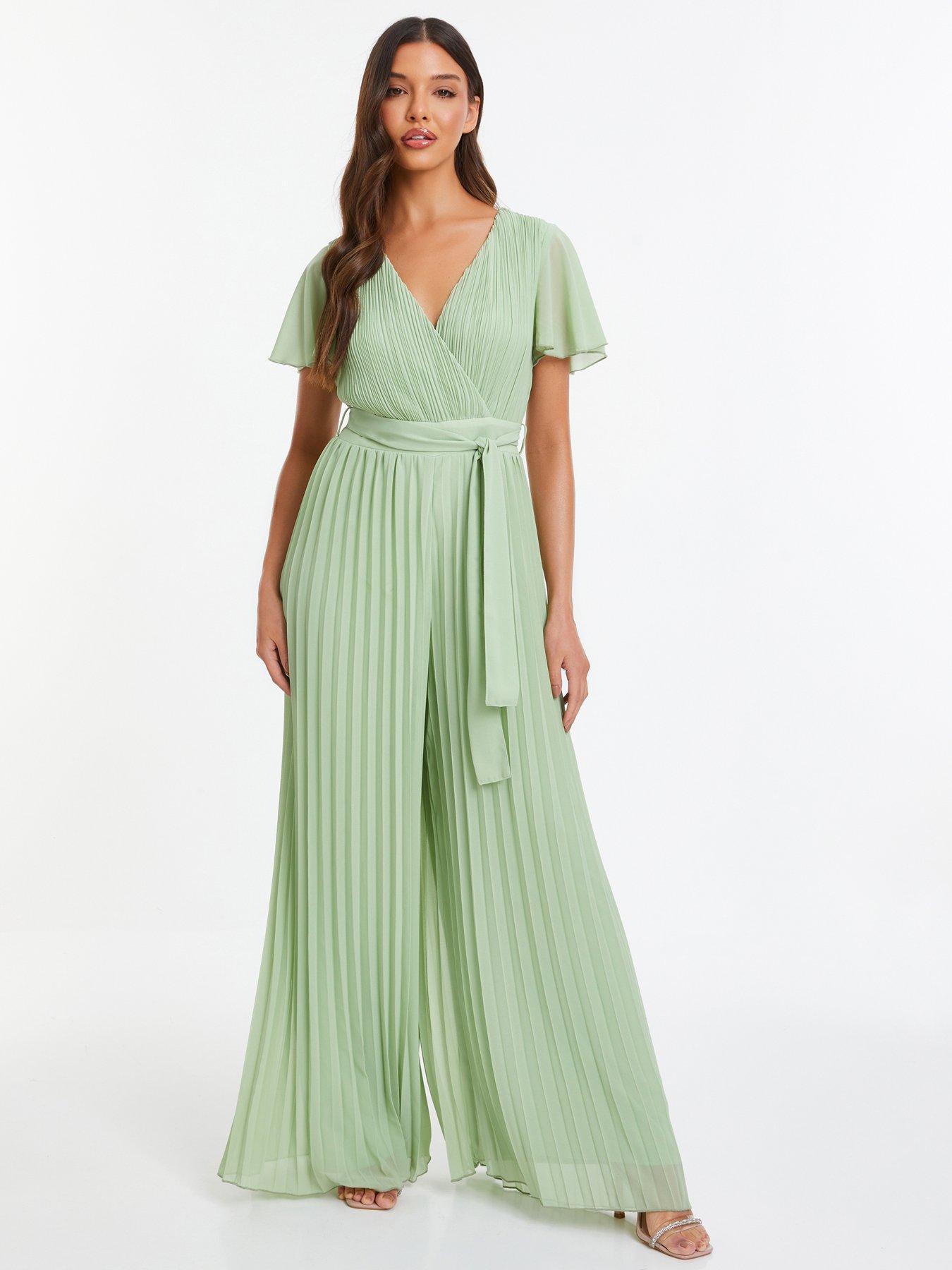 Sage Chiffon Pleated Jumpsuit