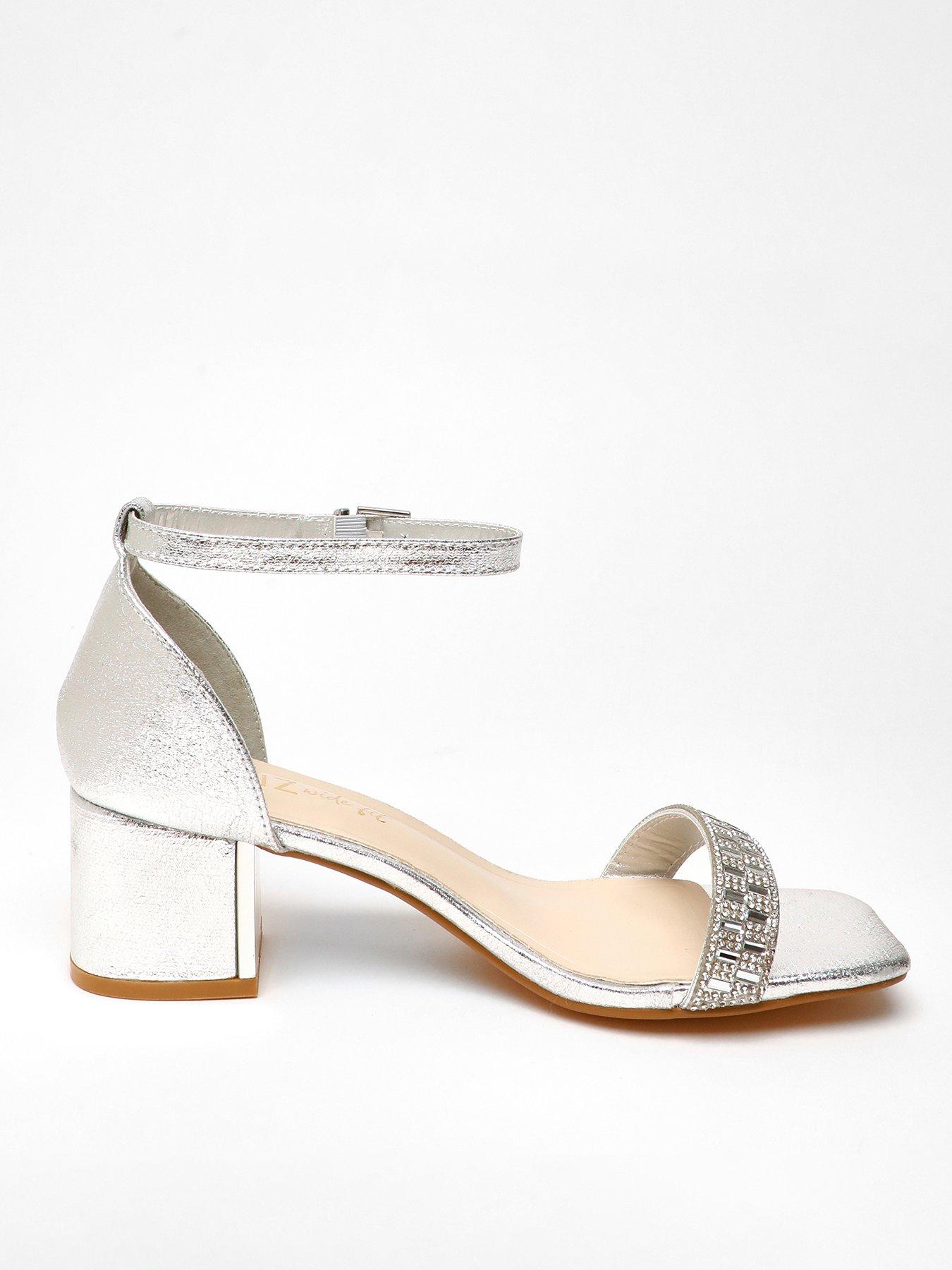 Quiz Silver Shimmer Cross Strap Court Heels littlewoods