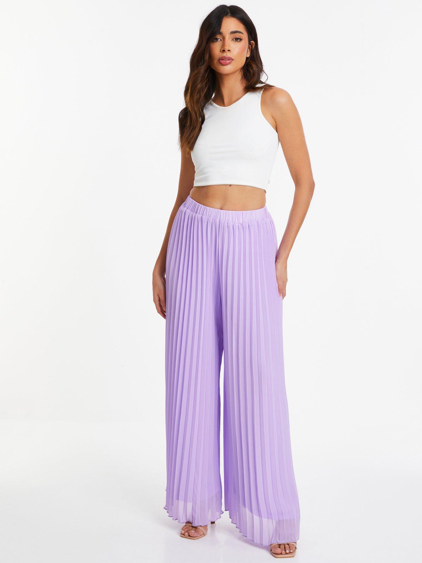 Quiz Lilac Chiffon Pleated Wide Leg Trousers littlewoods