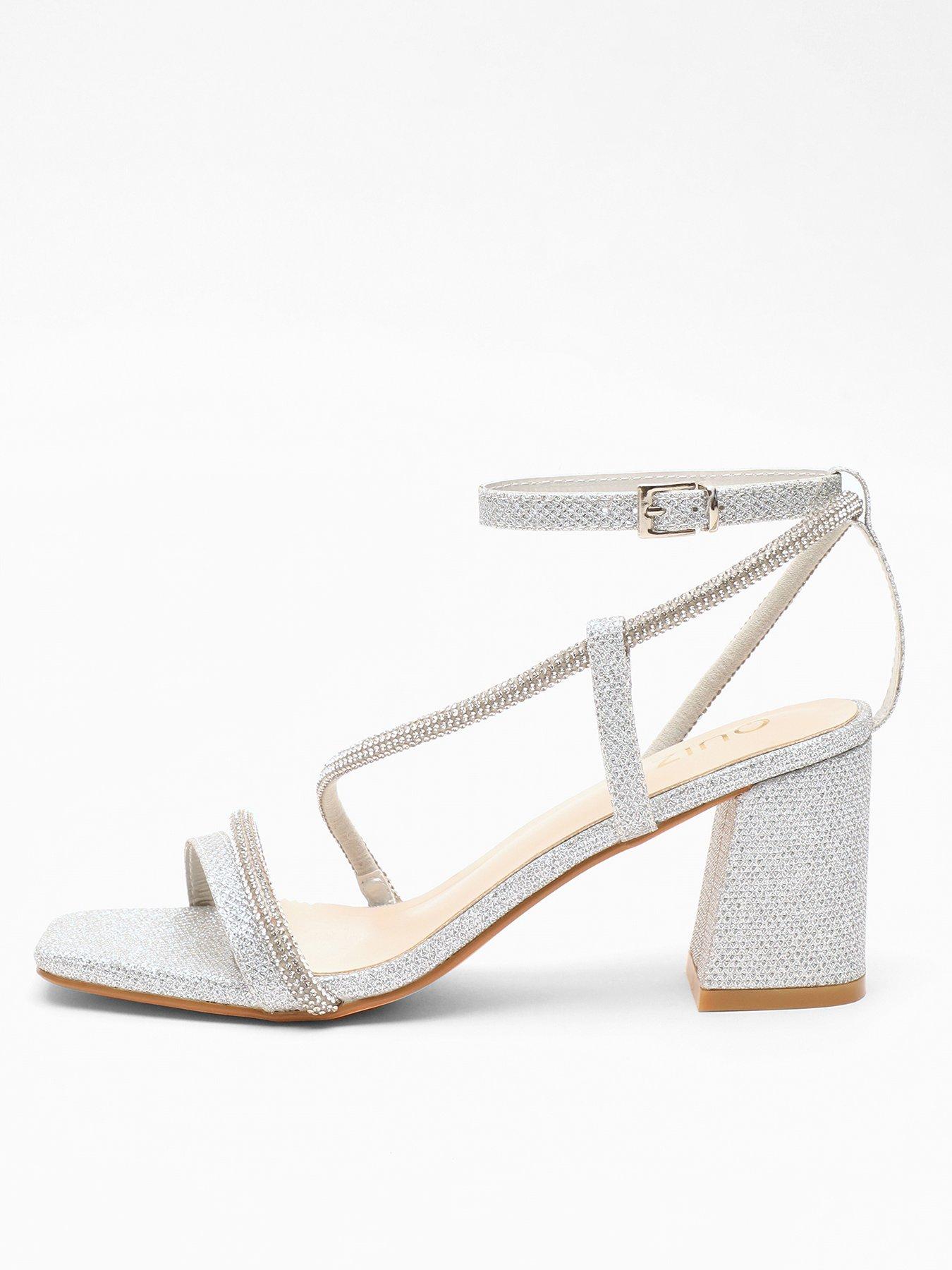 quiz-silver-diamante-block-heeled-sandals