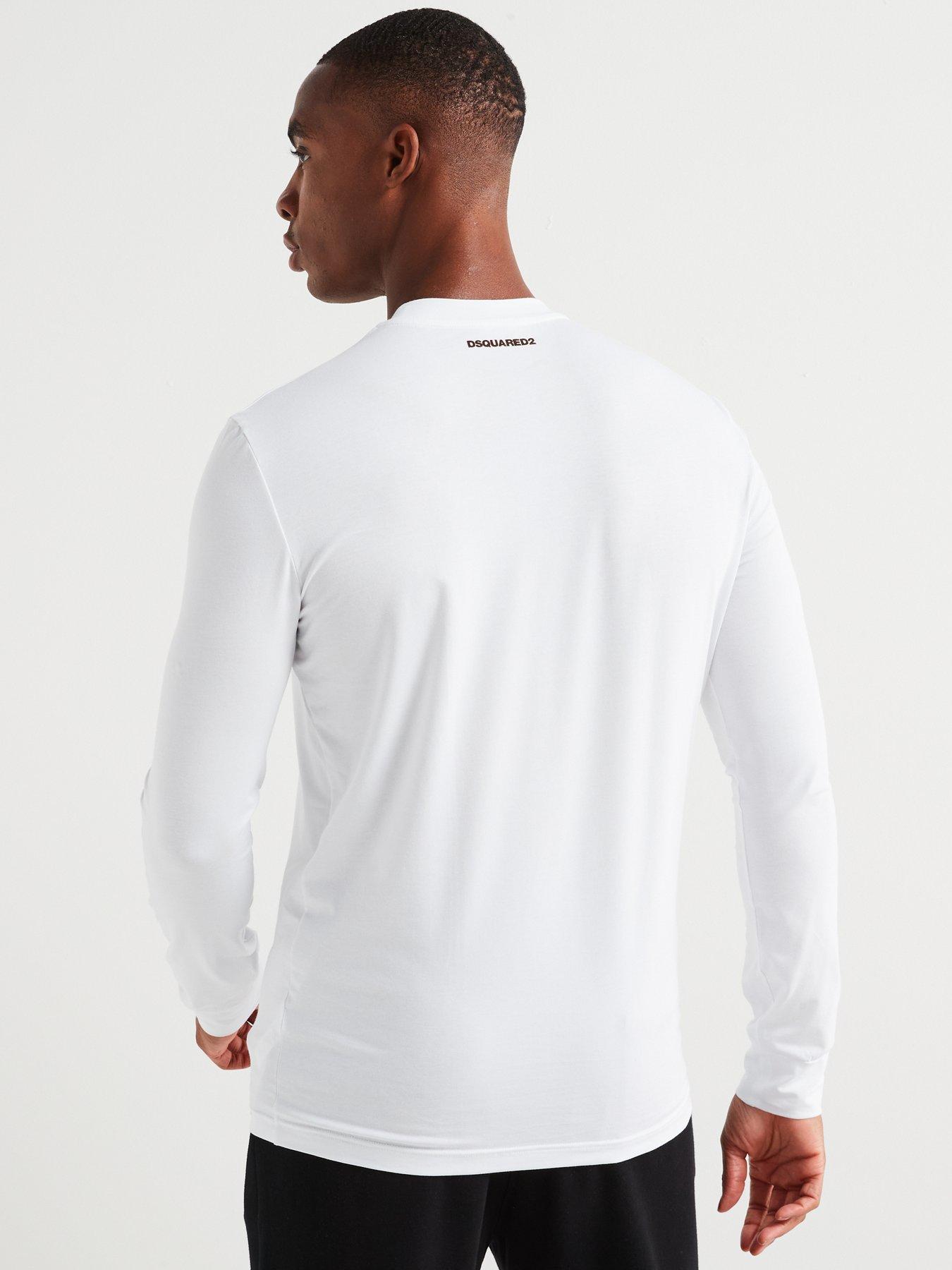 XL 白　DSQUARED2 カットソー　ロンT Dsquared2 Loungewear Back Neck Logo Long Sleeve T-shirt