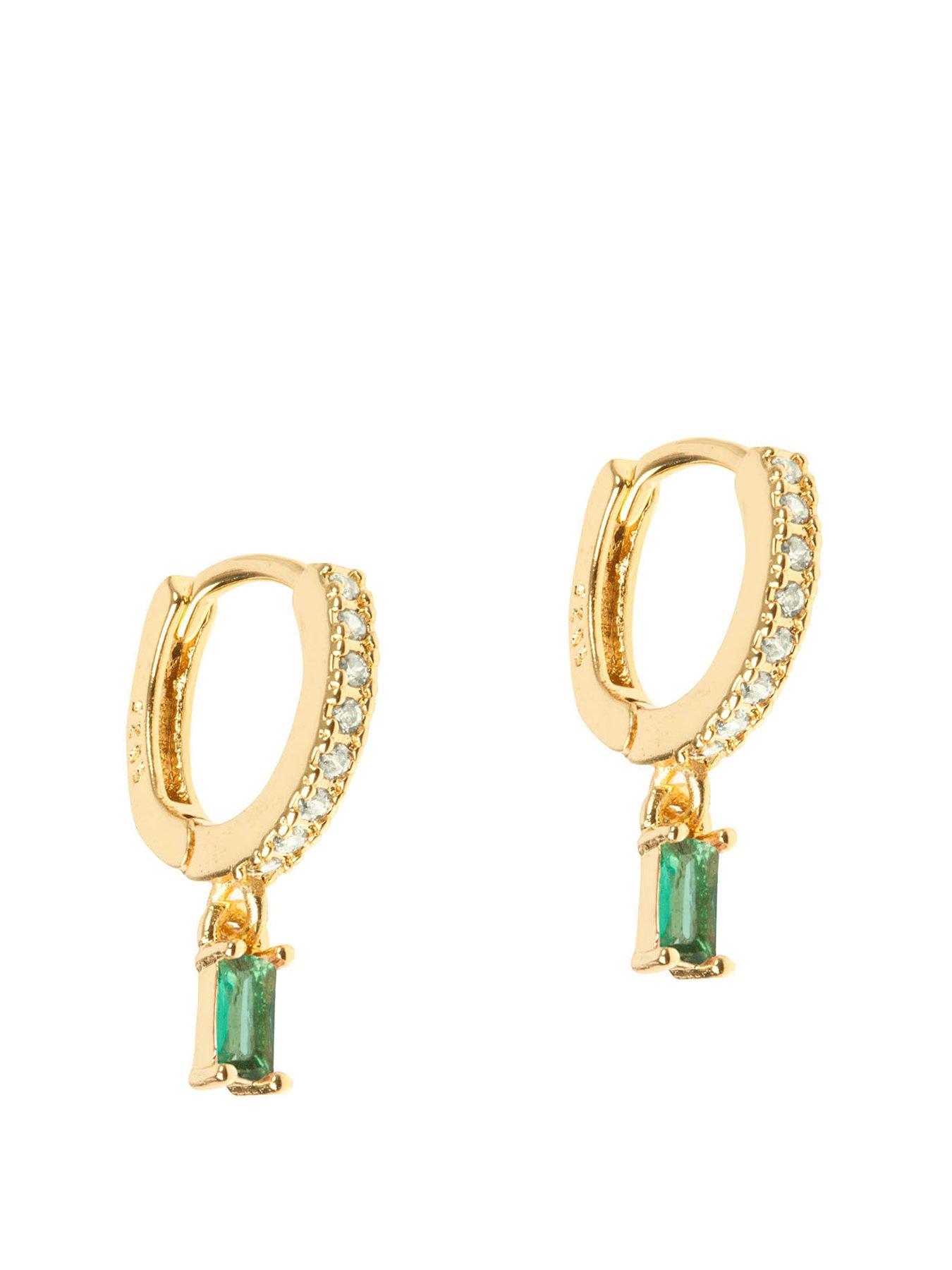  image of the-love-collection-green-rectangle-dropper-huggie-hoops