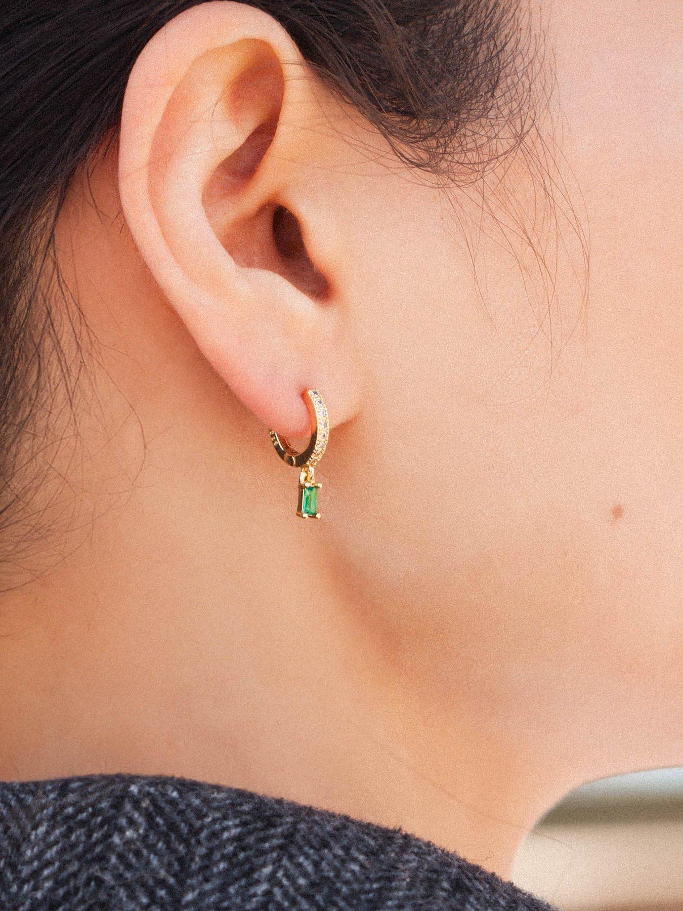  image of the-love-collection-green-rectangle-dropper-huggie-hoops