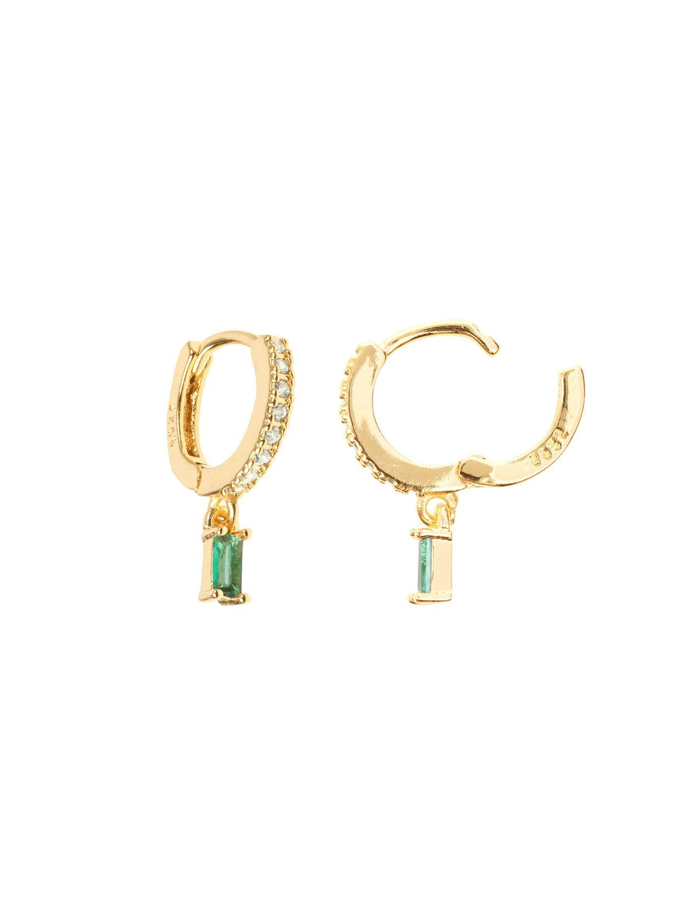  image of the-love-collection-green-rectangle-dropper-huggie-hoops