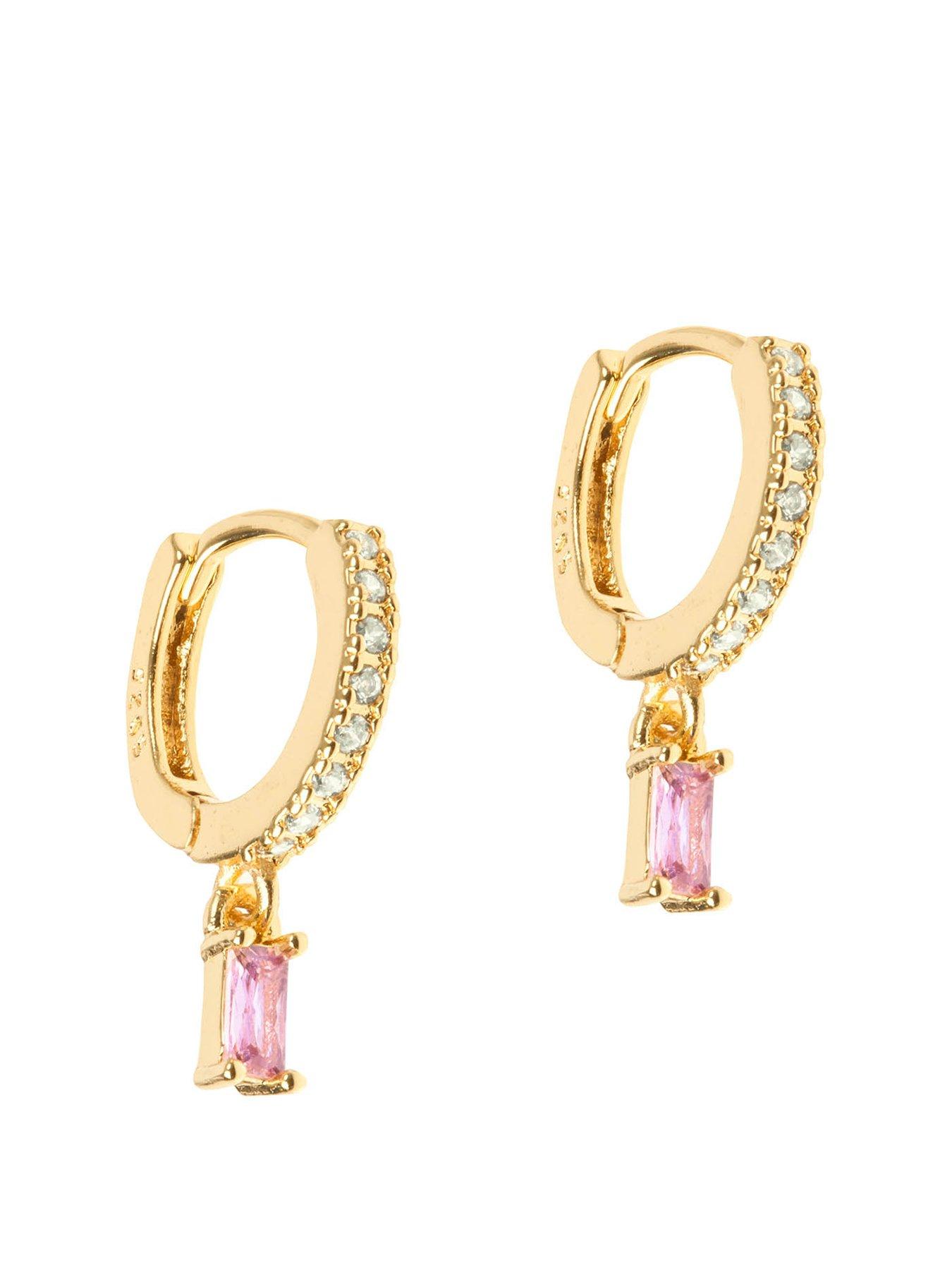  image of the-love-collection-pink-rectangle-dropper-huggie-hoops