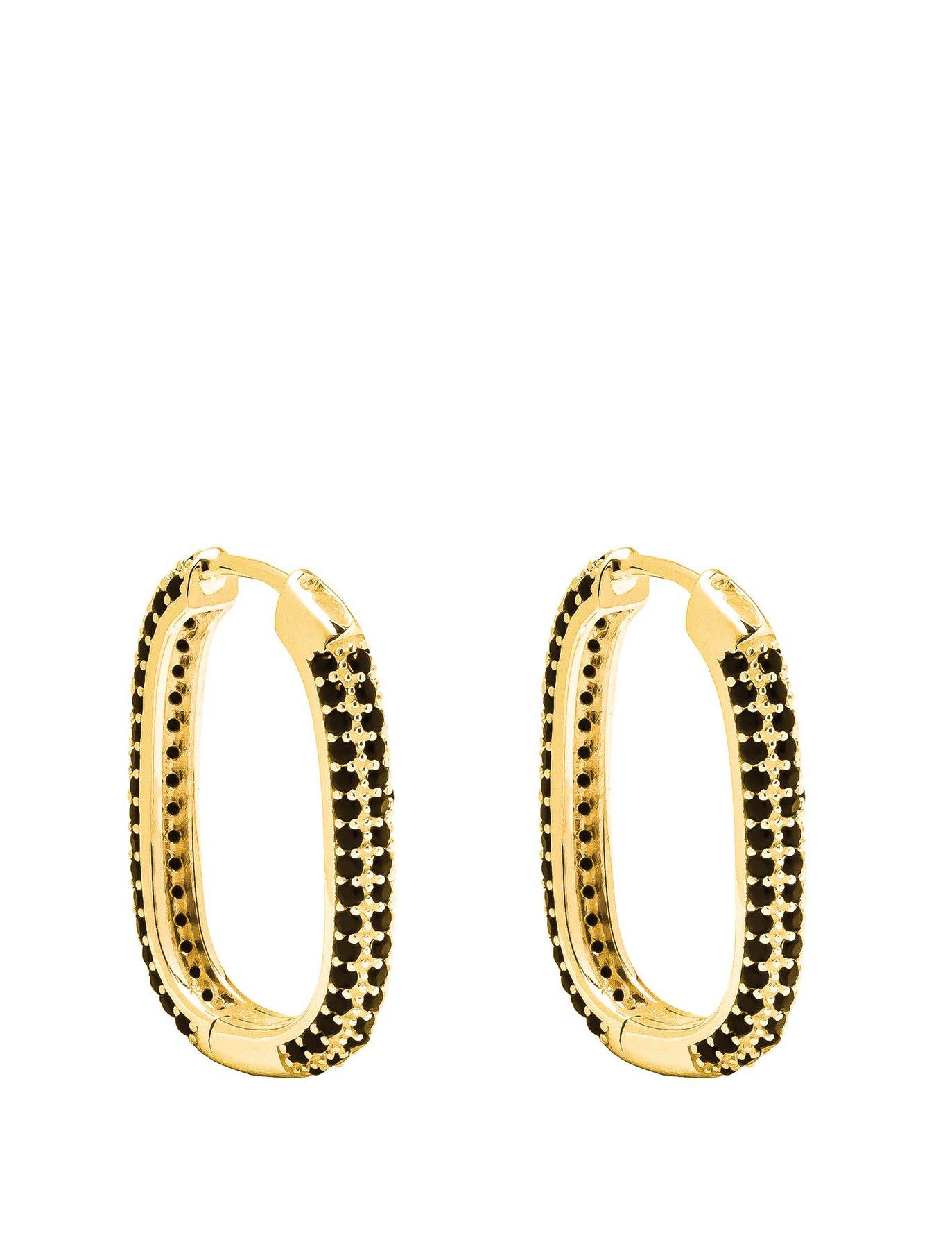 undefined 18ct Gold Plated Micro Set Black CZ Rectangular Huggie Hoops