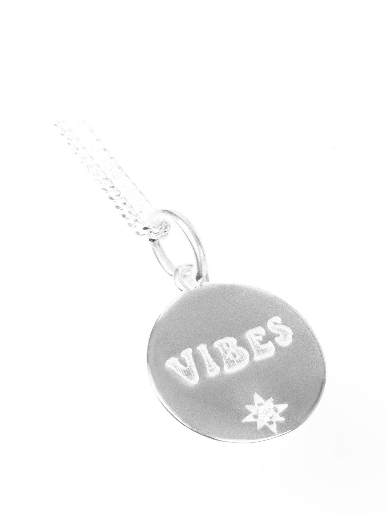  image of the-love-collection-sterling-silver-vibes-engraved-disk-with-cz-stone