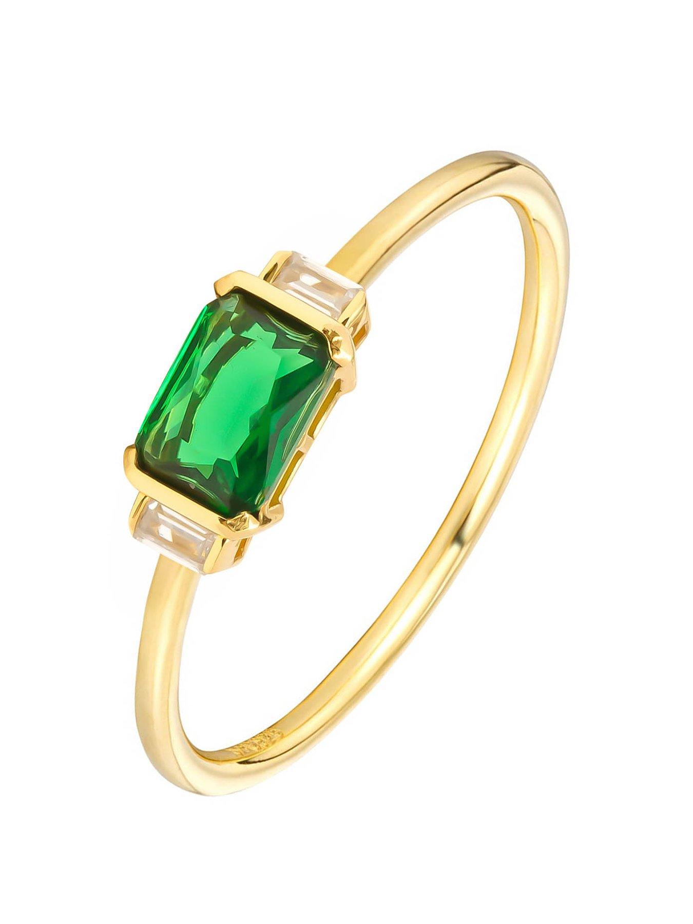 the-love-collection-18ct-gold-plated-emerald-baguette-triple-cz-engagement-ring