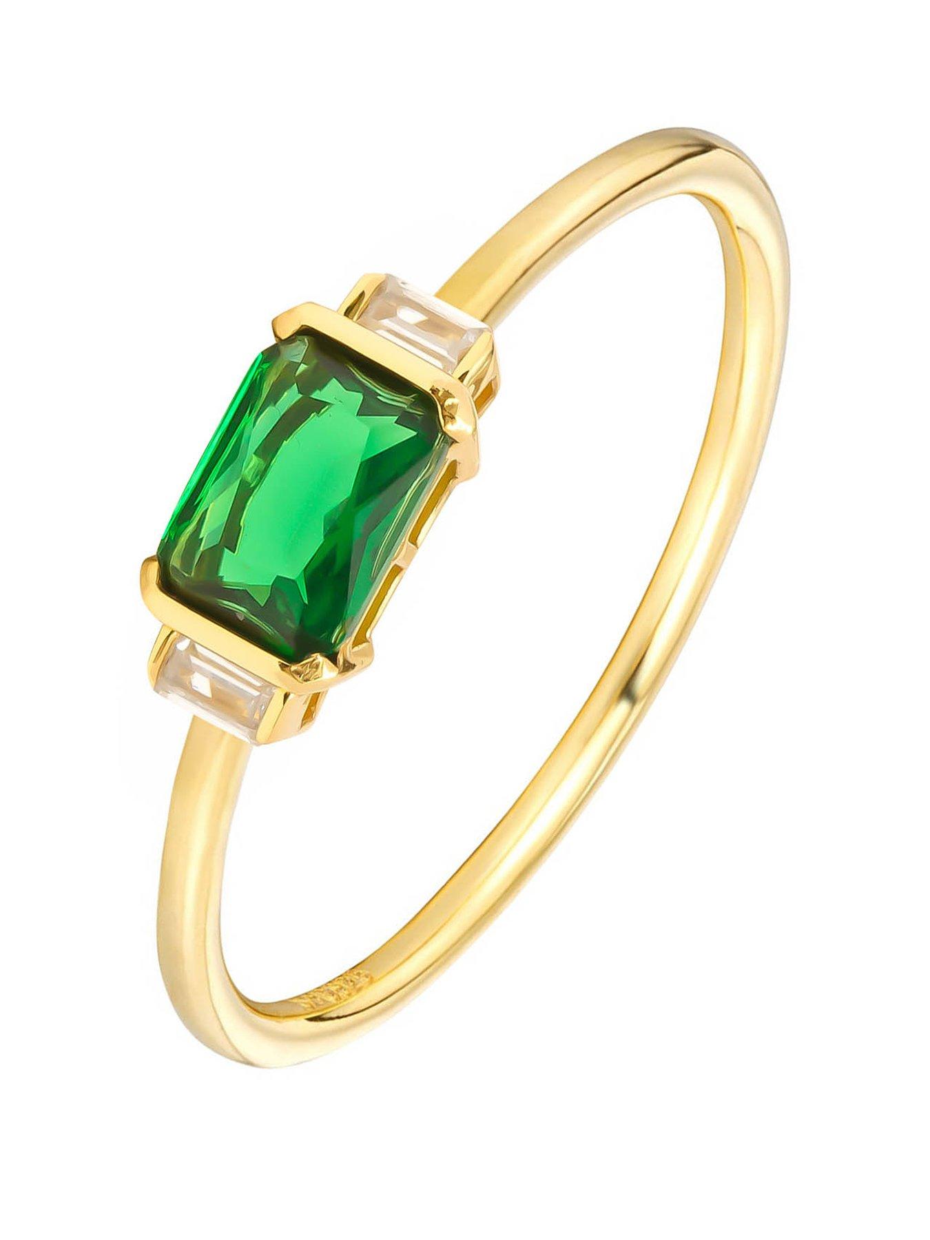 The Love Collection 18ct Gold Plated Emerald Baguette Triple CZ Engagement Ring